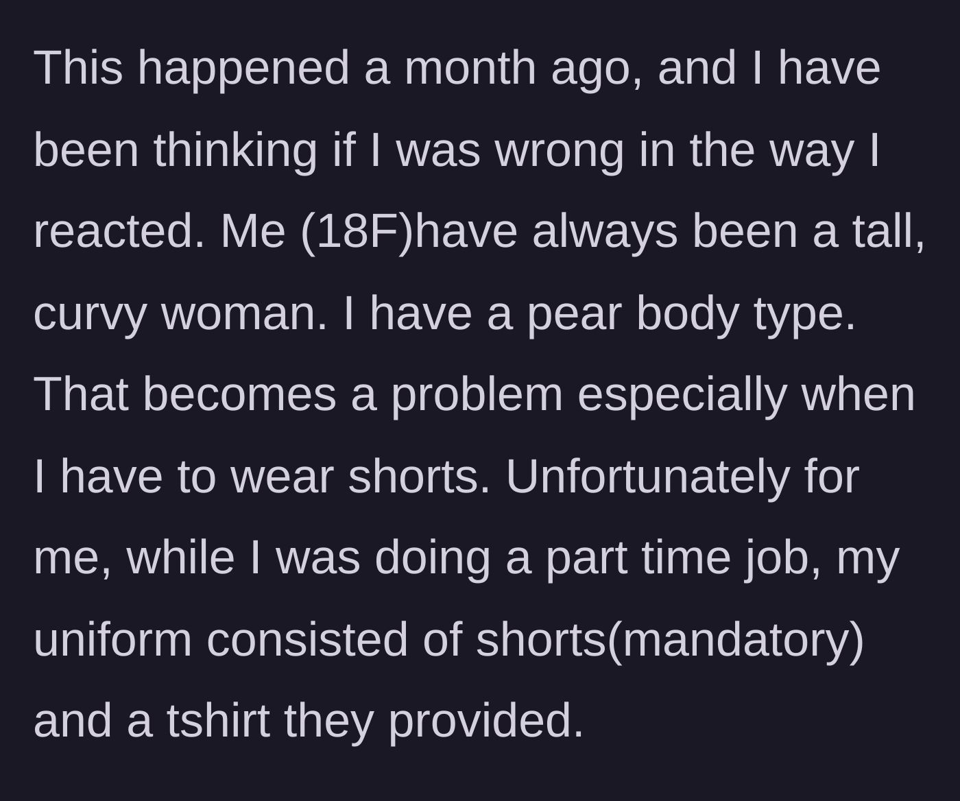 Story part 1 - A description of the structural trap set by a mandatory, revealing workplace uniform for an 18-year-old girl.