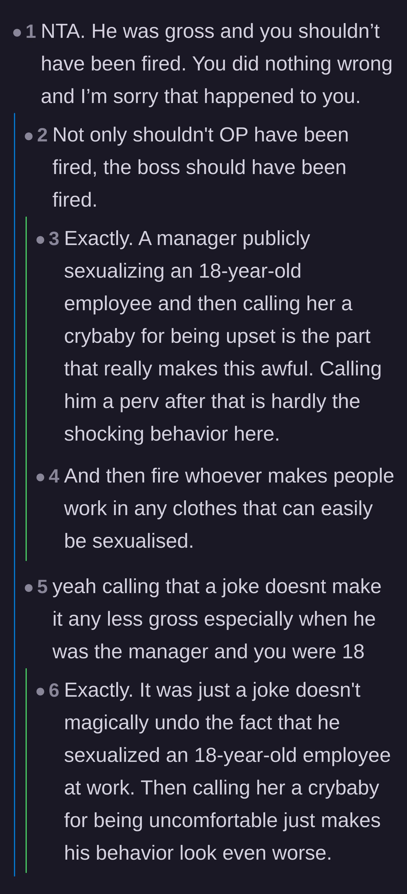 Comment thread 1 - Readers point out that the manager should have been fired instead of the teenager.