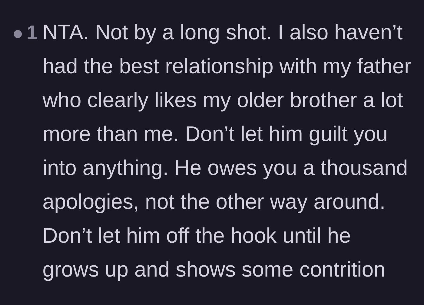 Comment thread 1 - A reader sharing their own experience with familial favoritism and demanding the father apologize.