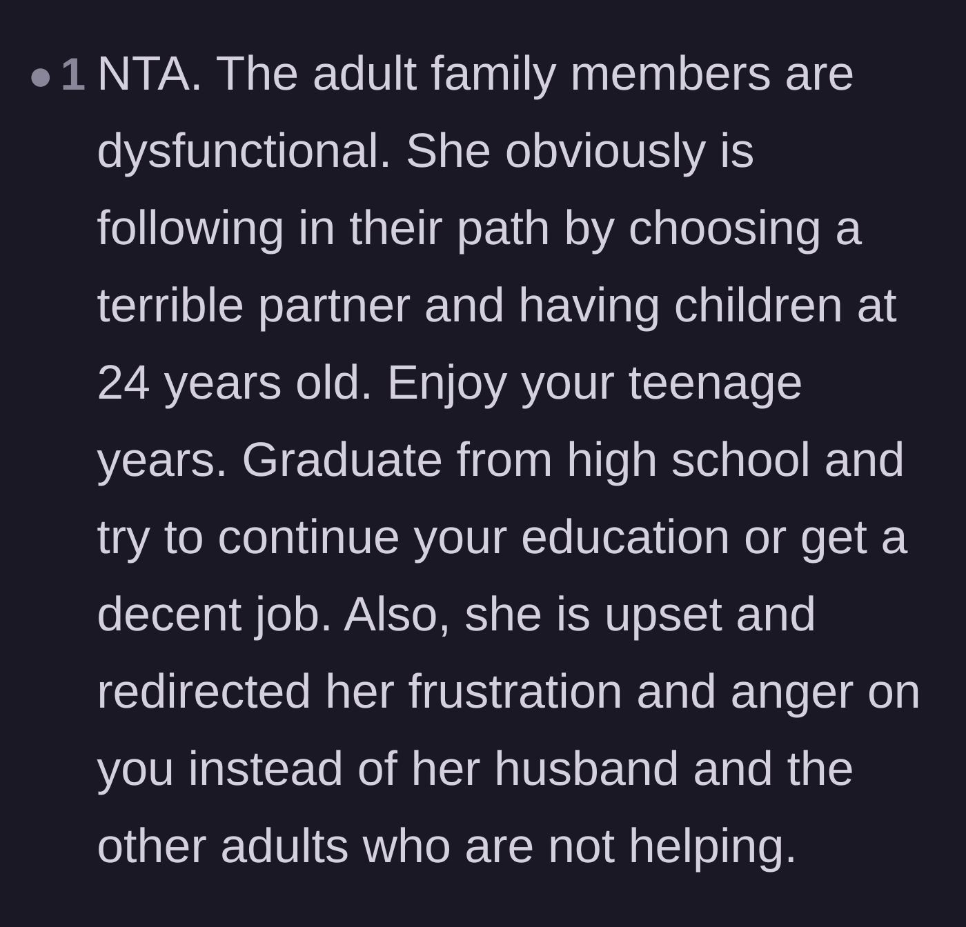Comment thread 3 - Analyzing how the older sister is displacing her anger about the dysfunctional adults onto the teenager.