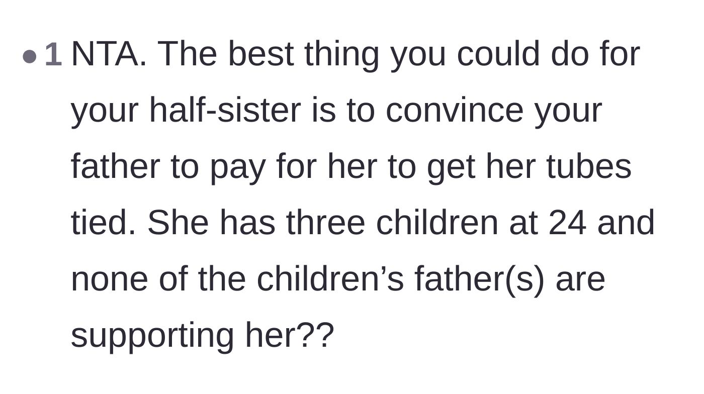Comment thread 5 - Expressing shock at the sister having three children with no support by age twenty-four.