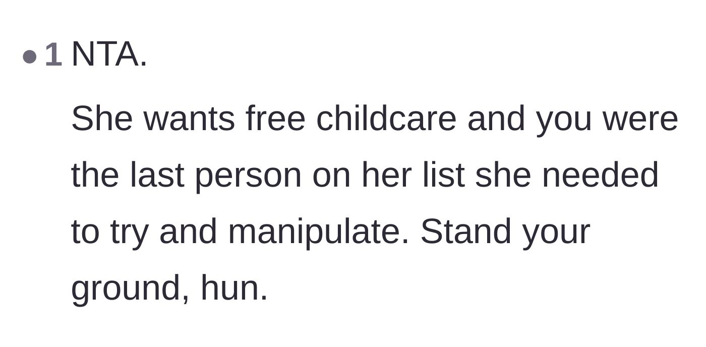 Comment thread 6 - Calling out how the teenager was the absolute last resort for free childcare and manipulation.