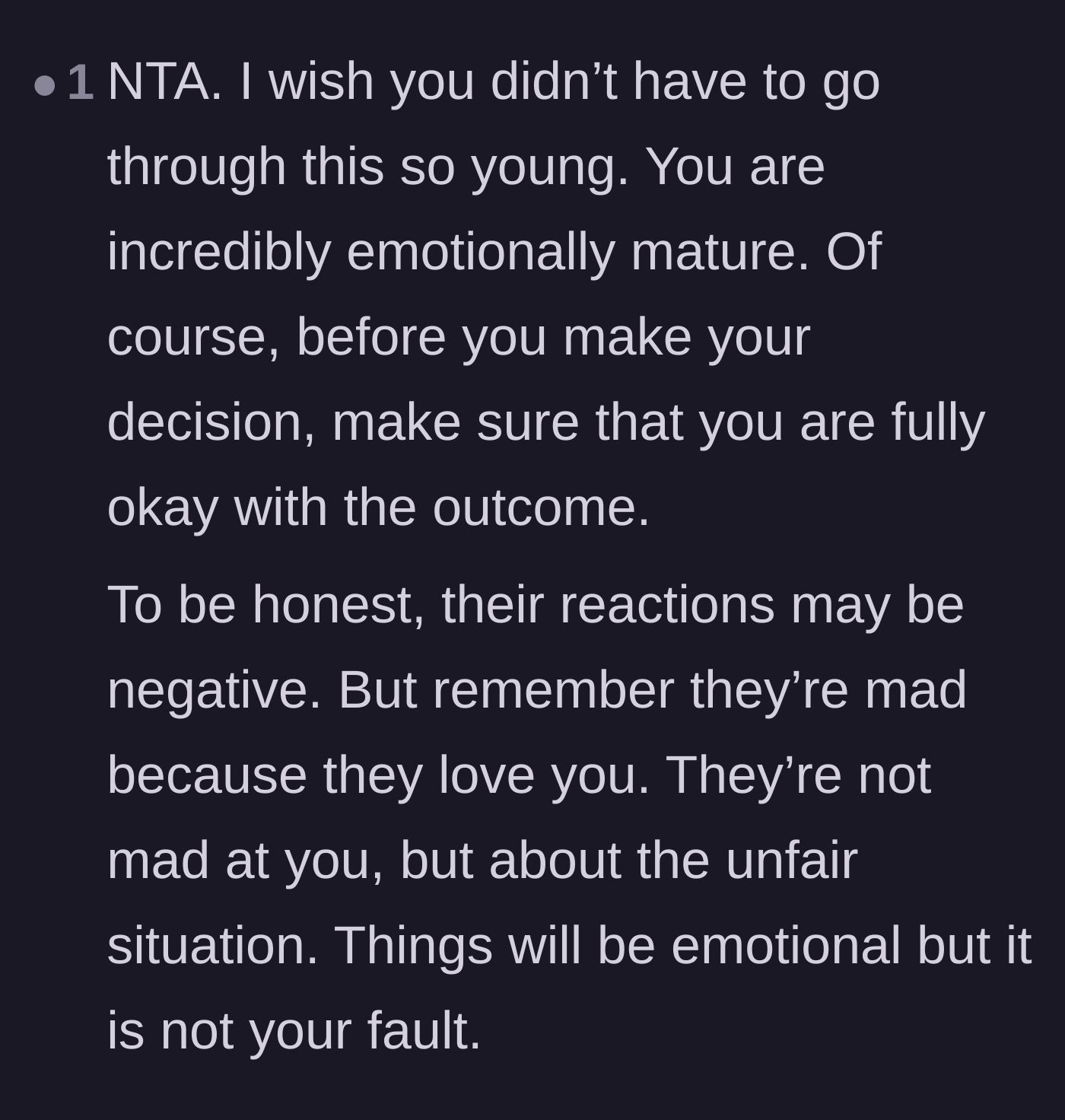 Comment thread 3 - Explaining that the parents' potential anger stems from grief and love