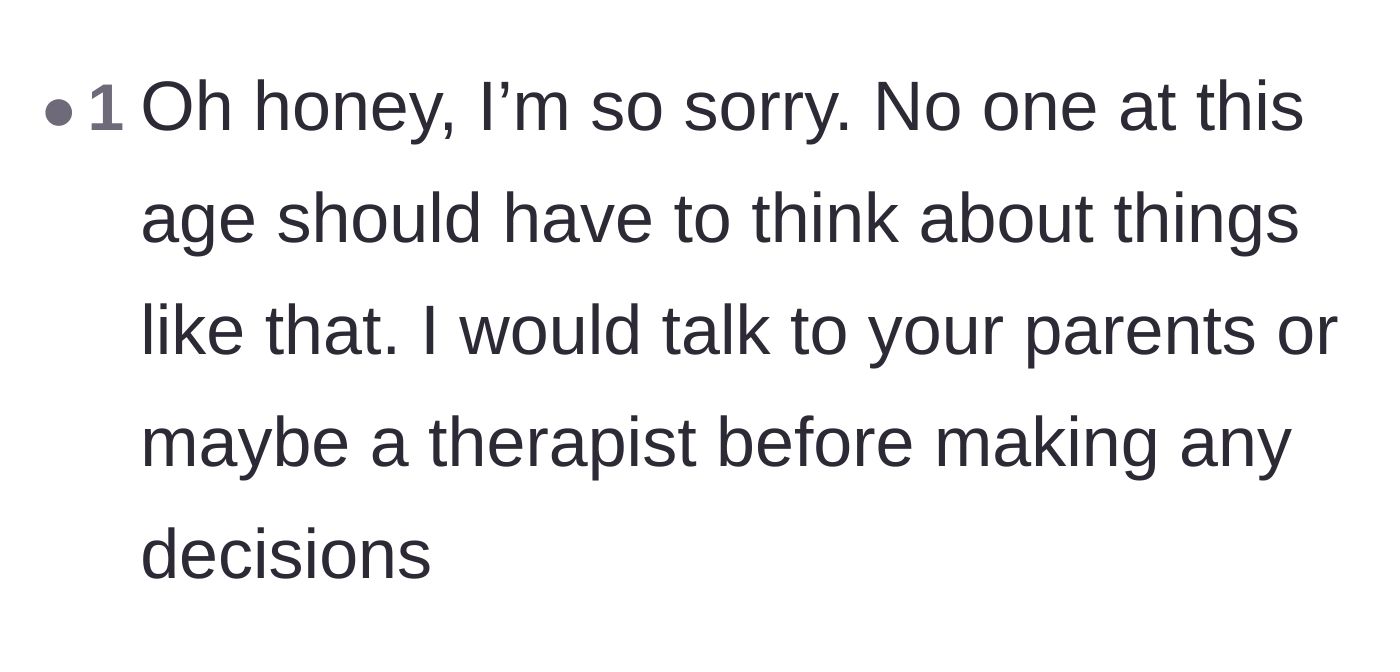 Comment thread 5 - Recommending professional guidance and lamenting the loss of the teenager's youth