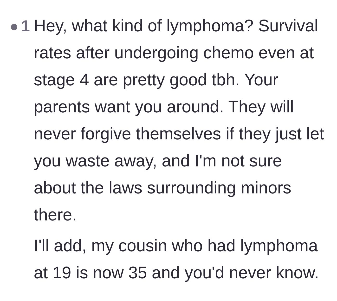Comment thread 6 - Sharing lymphoma survival statistics and personal stories of recovery