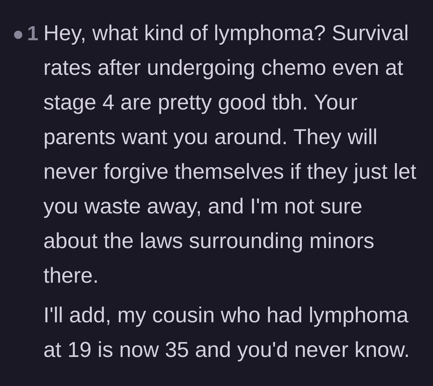 Comment thread 6 - Sharing lymphoma survival statistics and personal stories of recovery
