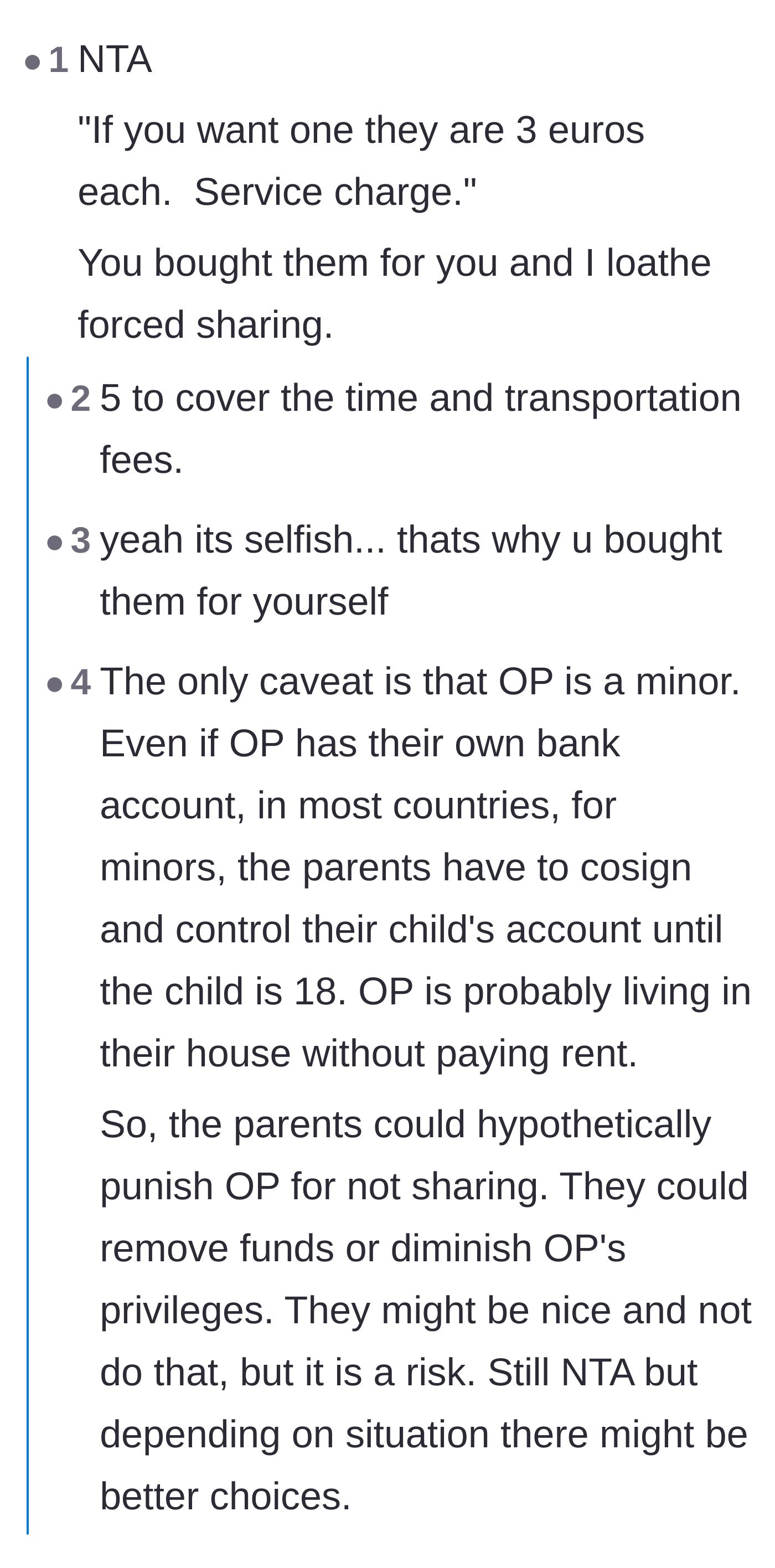 Comment thread 3 - Suggesting the teenager charge his family a premium markup if they insist on taking his chocolates.