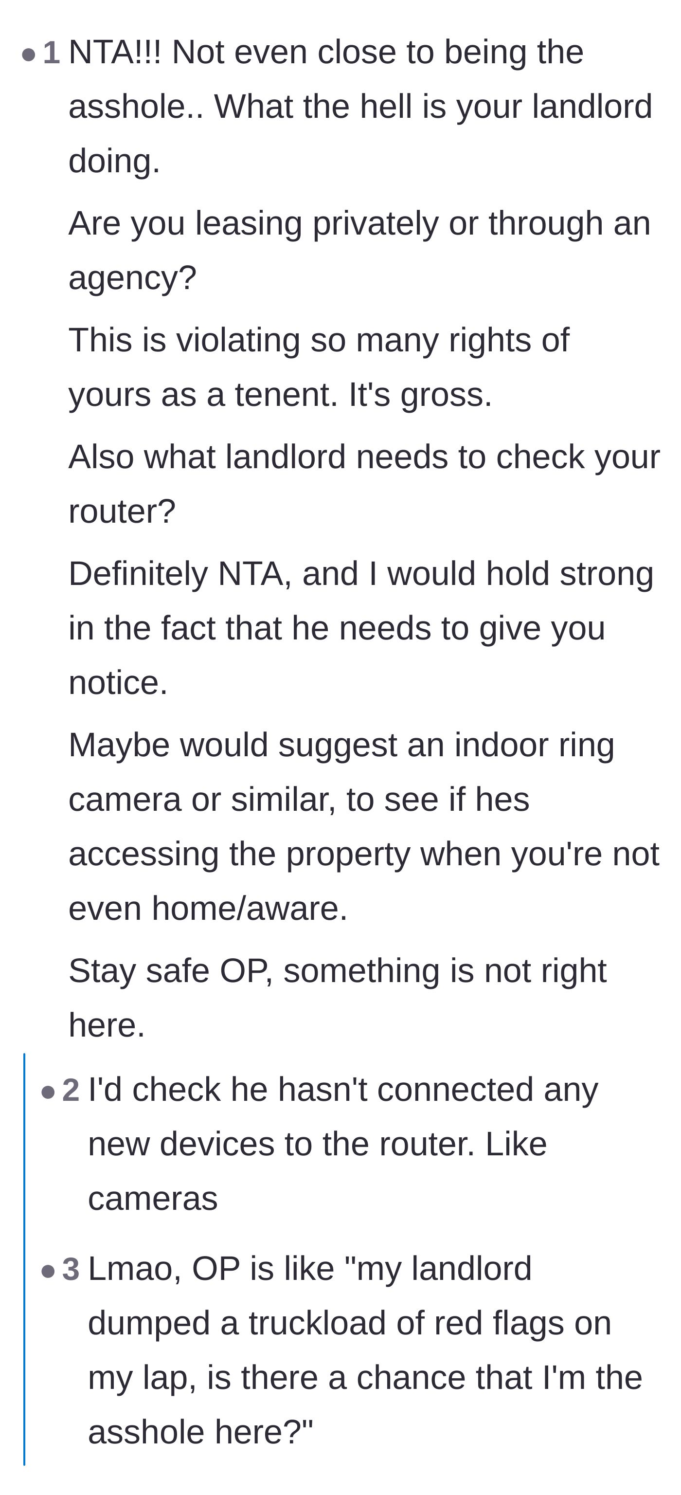 A commenter expresses pure shock at the landlord's behavior and strongly advises getting an indoor security camera.