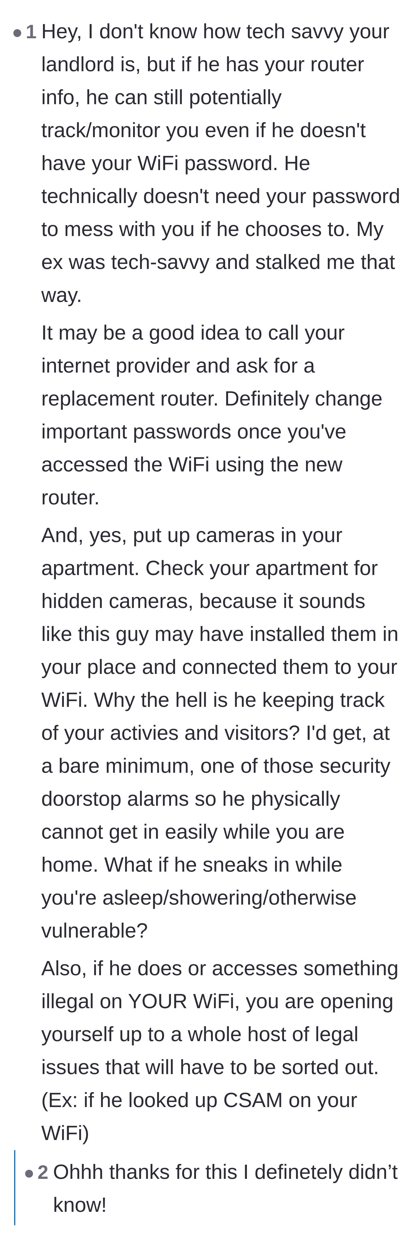 A commenter warns about the severe legal risks if the landlord uses the tenant's Wi-Fi network to access or download illegal materials.