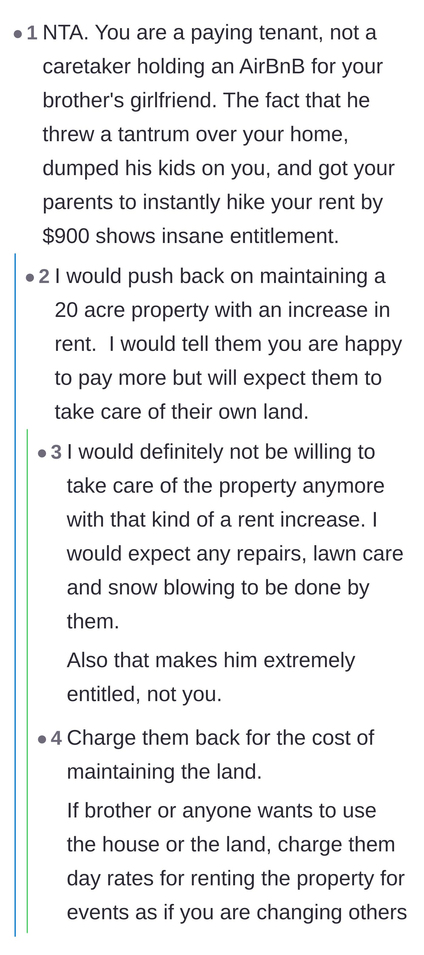 Comment thread 3 - Suggestions to charge the parents a monthly maintenance fee that conveniently matches the rent increase.