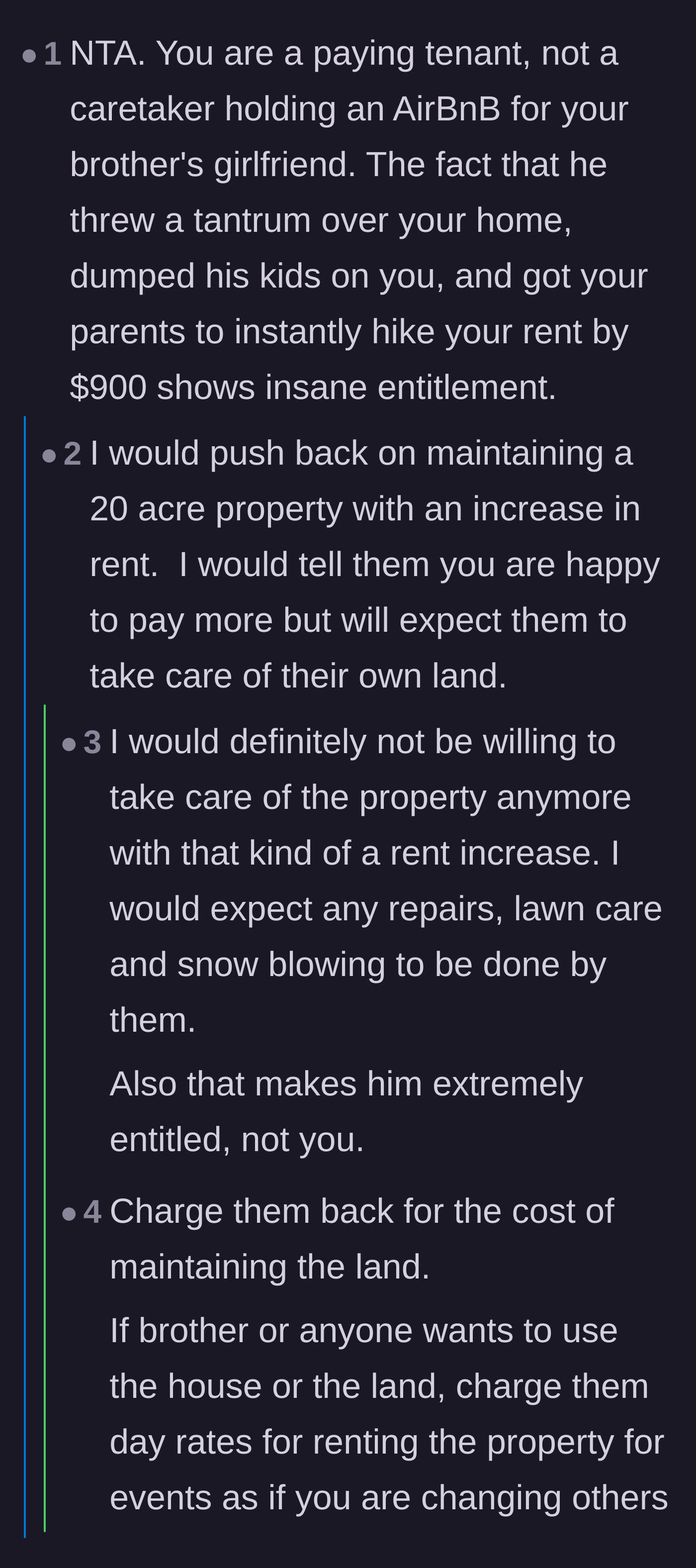 Comment thread 3 - Suggestions to charge the parents a monthly maintenance fee that conveniently matches the rent increase.
