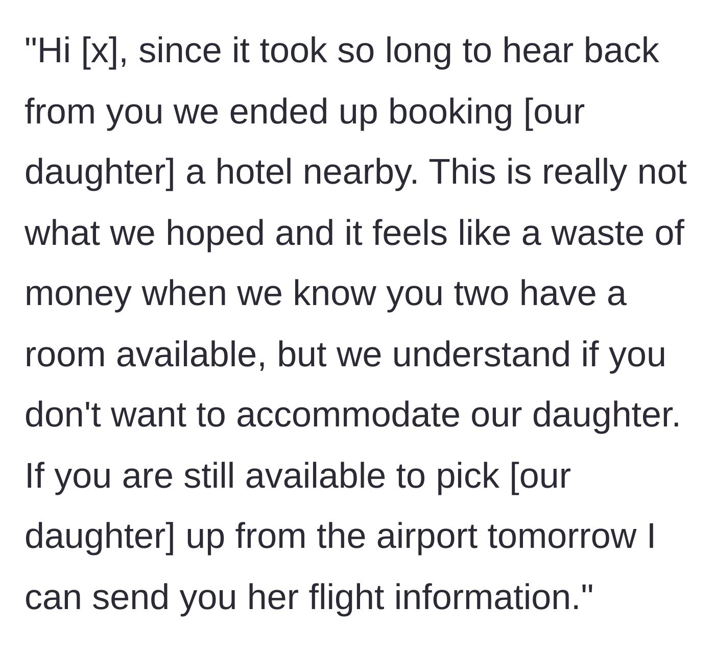 Story part 7 - Landlord's passive-aggressive response about booking a hotel, followed by an audacious request for an airport ride.