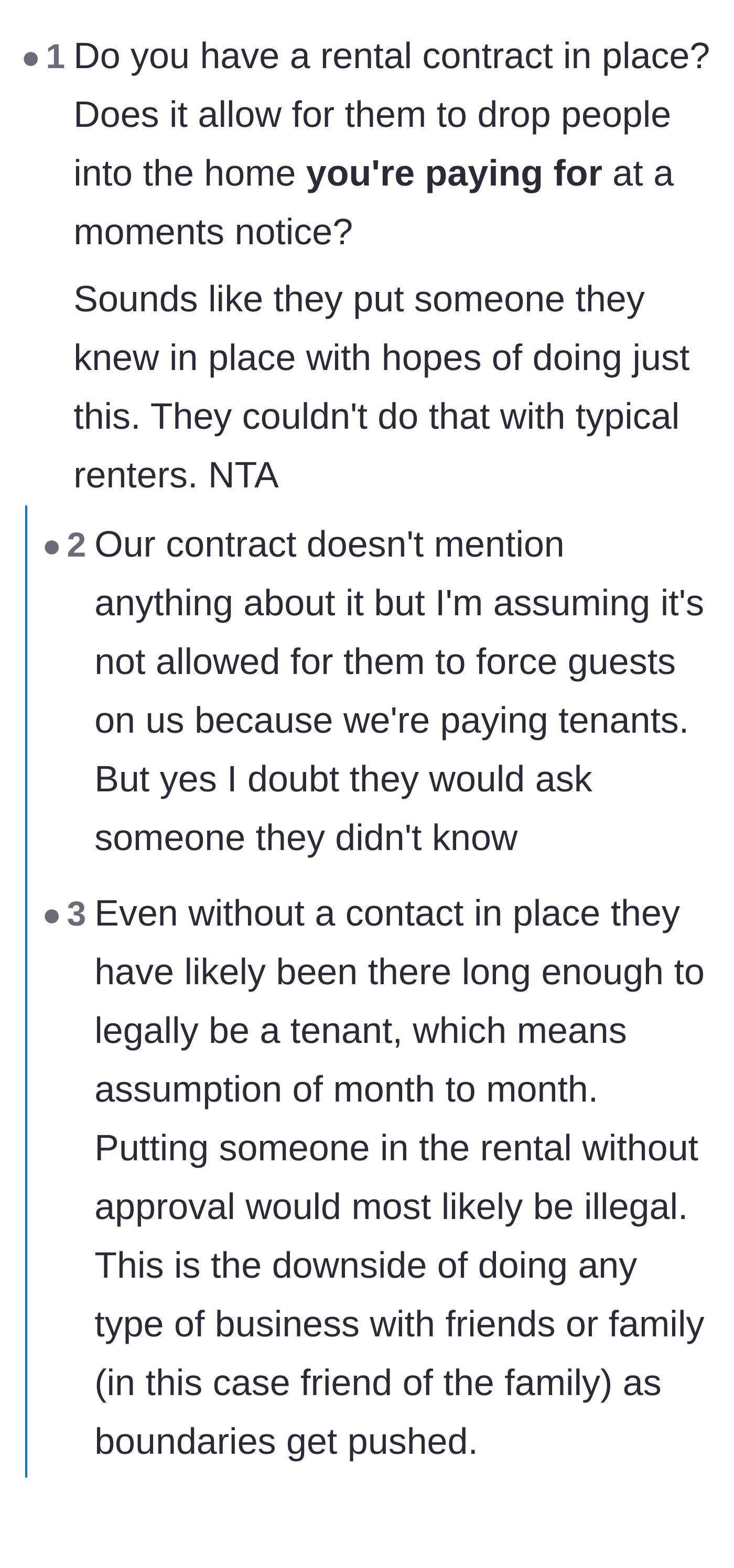 Comment thread 1 - Discussion on tenant rights and the sheer absurdity of the landlord treating the couple like personal chauffeurs.