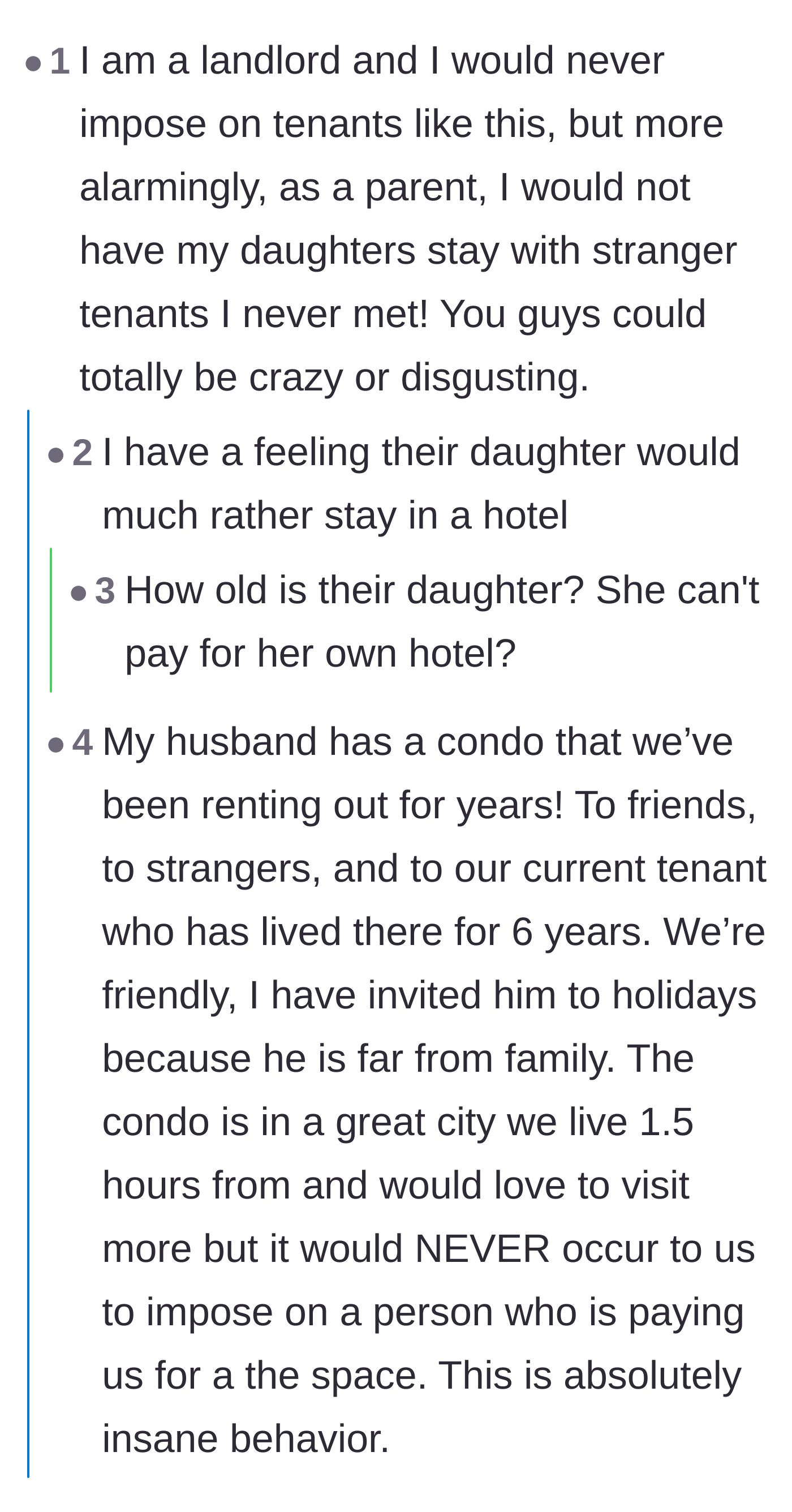 Comment thread 3 - A fellow landlord pointing out how wildly unsafe it is to send a daughter to stay with unvetted tenants.