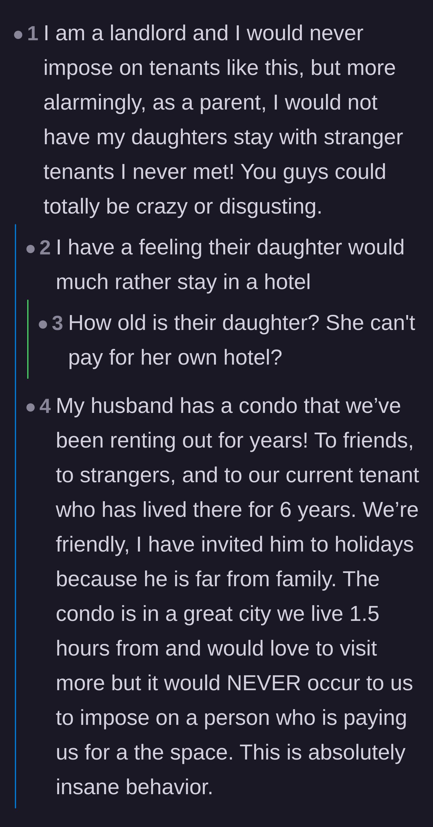 Comment thread 3 - A fellow landlord pointing out how wildly unsafe it is to send a daughter to stay with unvetted tenants.