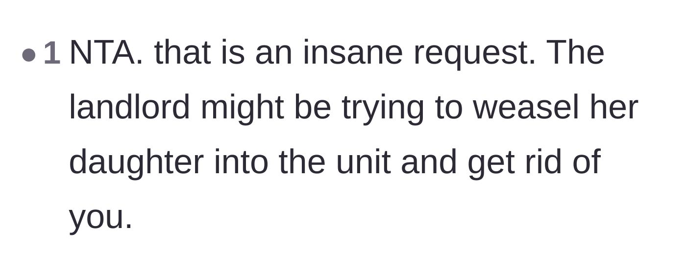 Comment thread 4 - Speculation that the landlord is using the daughter's visit to slowly push the current tenants out.