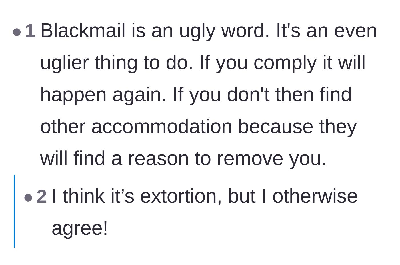 Comment thread 5 - Commenters labeling the landlord's manipulation as extortion and advising the couple to prepare for retaliation.