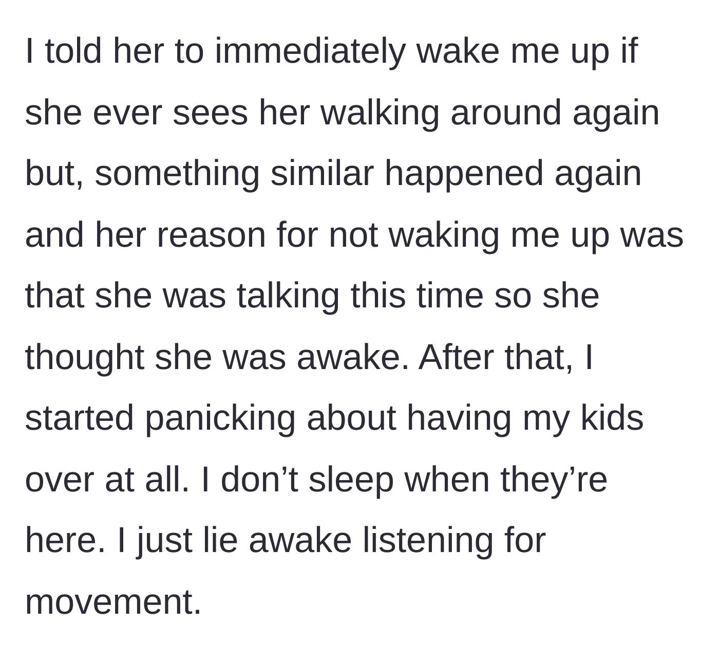 Story part 7 - 4-year-old fails to wake the husband because the wife was talking in her sleep.