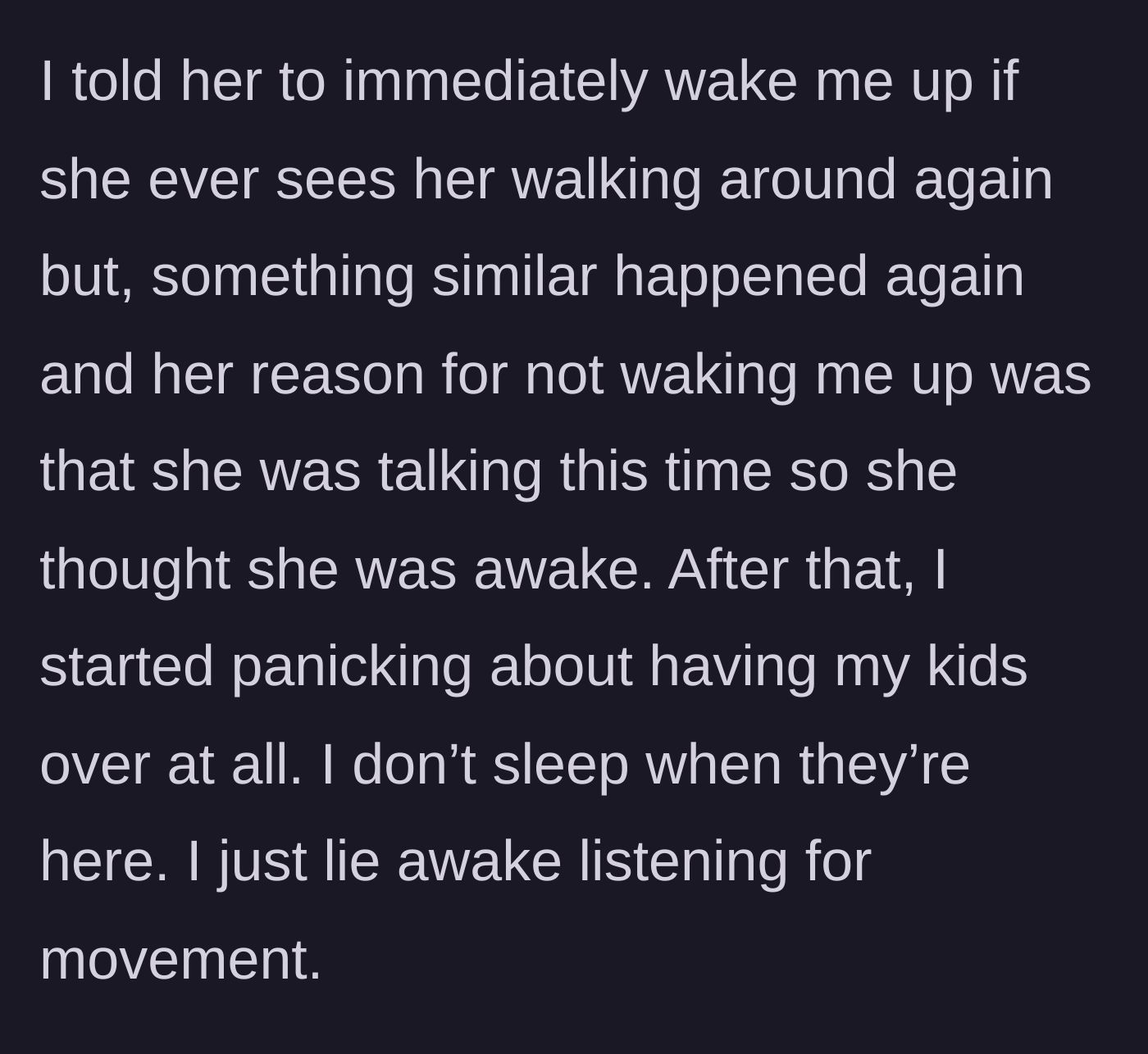 Story part 7 - 4-year-old fails to wake the husband because the wife was talking in her sleep.