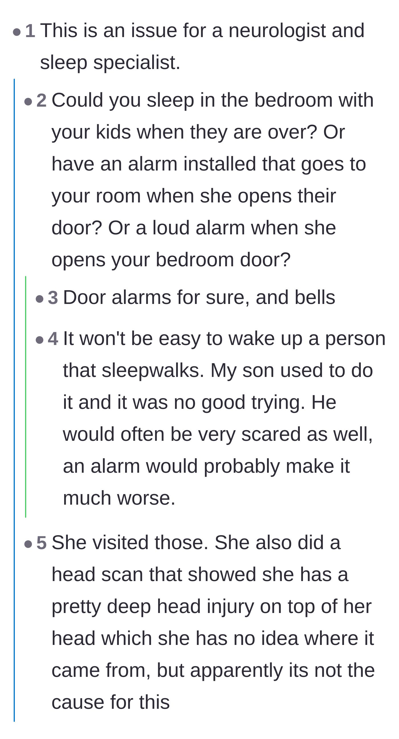 Comment thread 4 - Advice on seeking better medical advocacy and installing pressure mats or door alarms to protect the children.