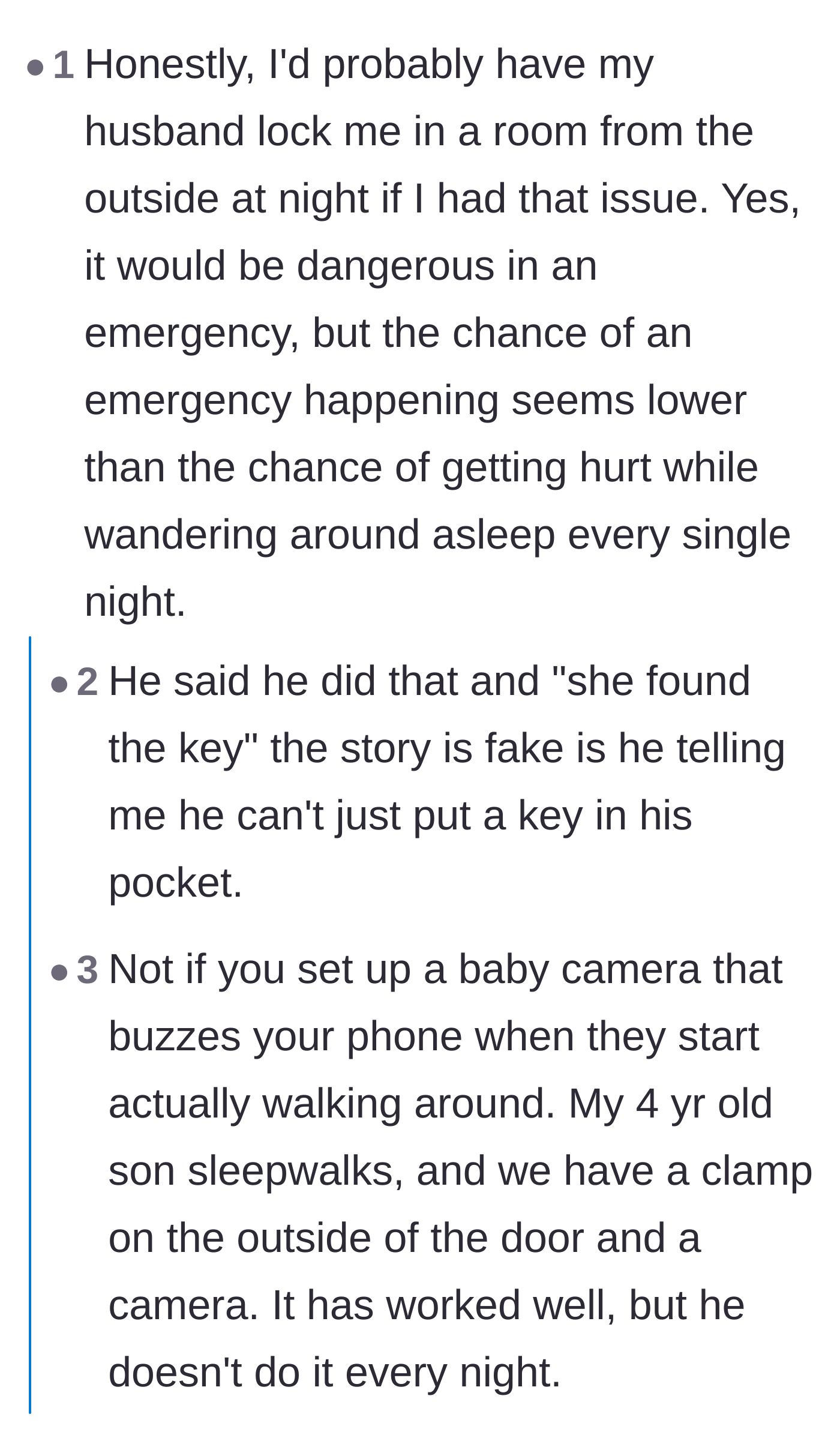 Comment thread 5 - Skeptical readers question the plausibility of an unconscious person finding a hidden key to unlock a door.