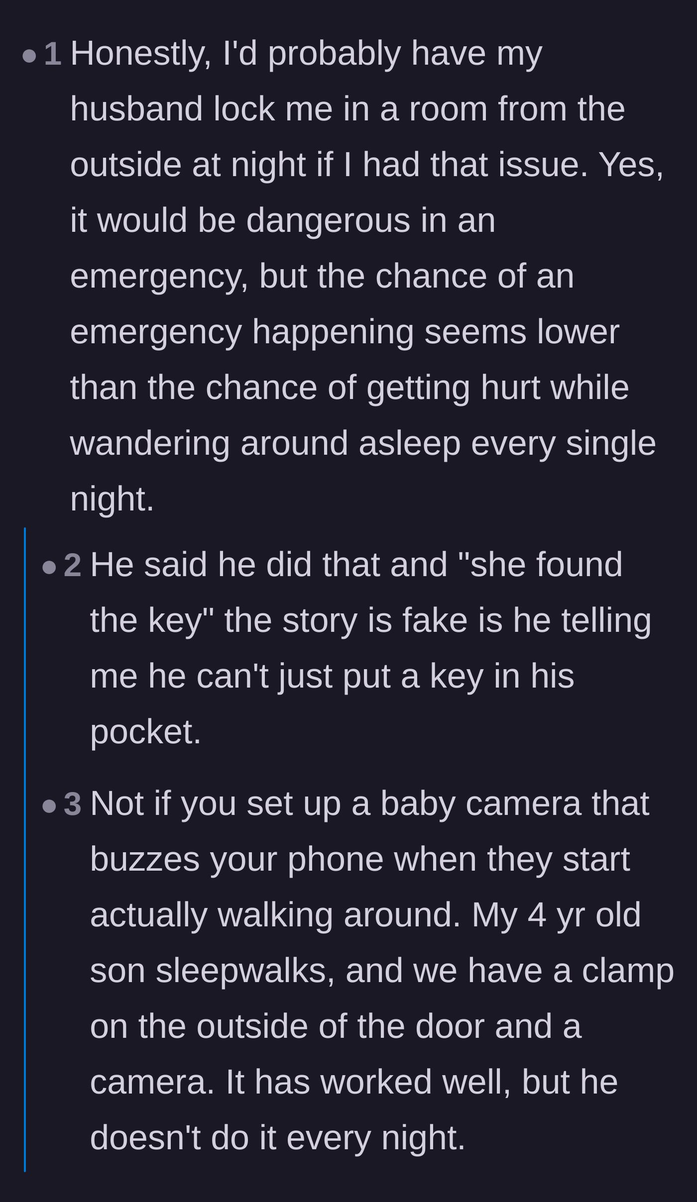 Comment thread 5 - Skeptical readers question the plausibility of an unconscious person finding a hidden key to unlock a door.