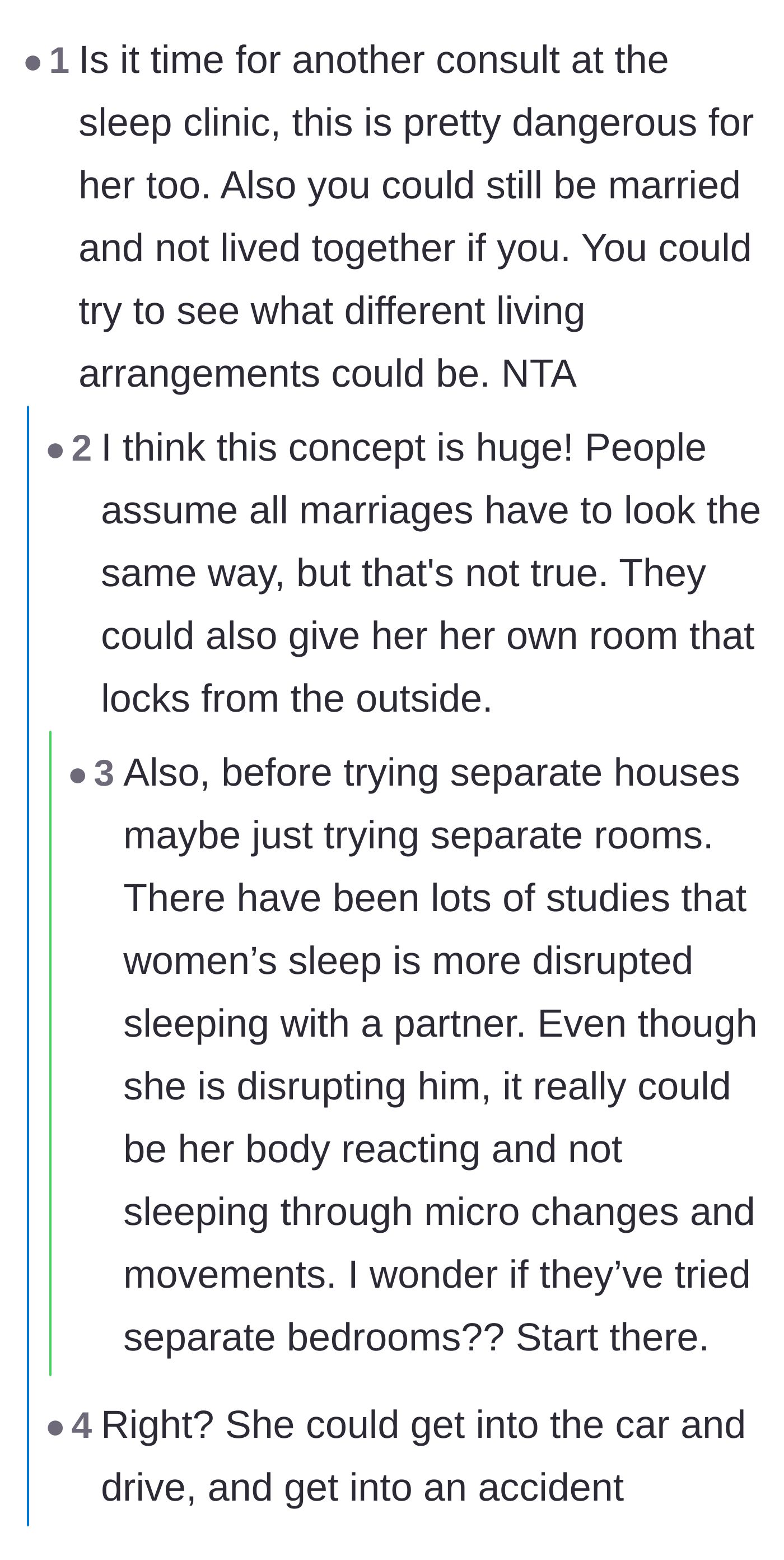 Comment thread 6 - Suggestions for the couple to maintain their marriage by living in separate houses or bedrooms.