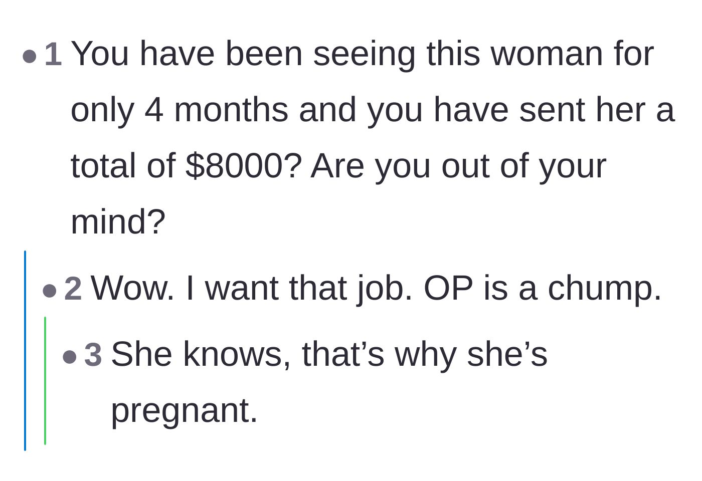 Comment thread 6 - Shock at the $8,000 price tag and jokes about wanting to be hired for the girlfriend's position.