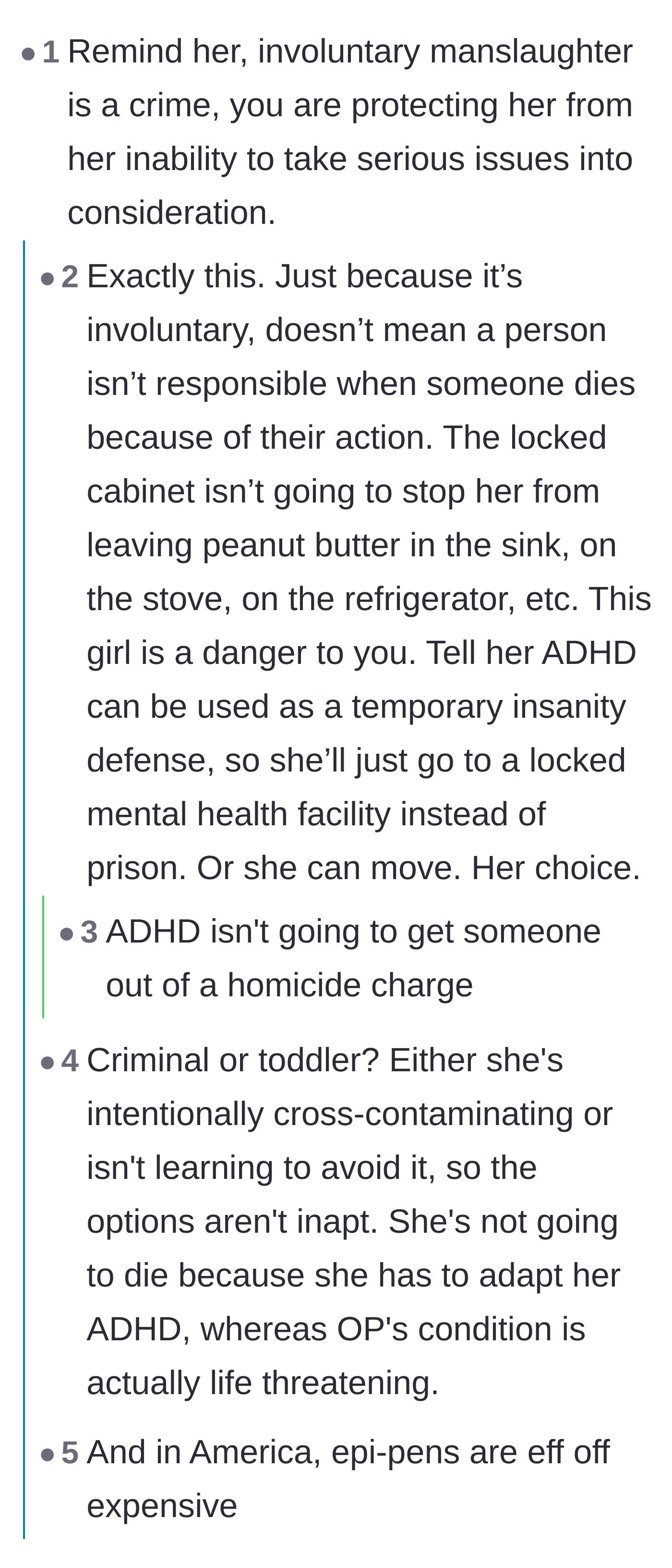 Comment thread 1 - Discussing how involuntary manslaughter is a crime and noting the extreme cost of medical emergencies.
