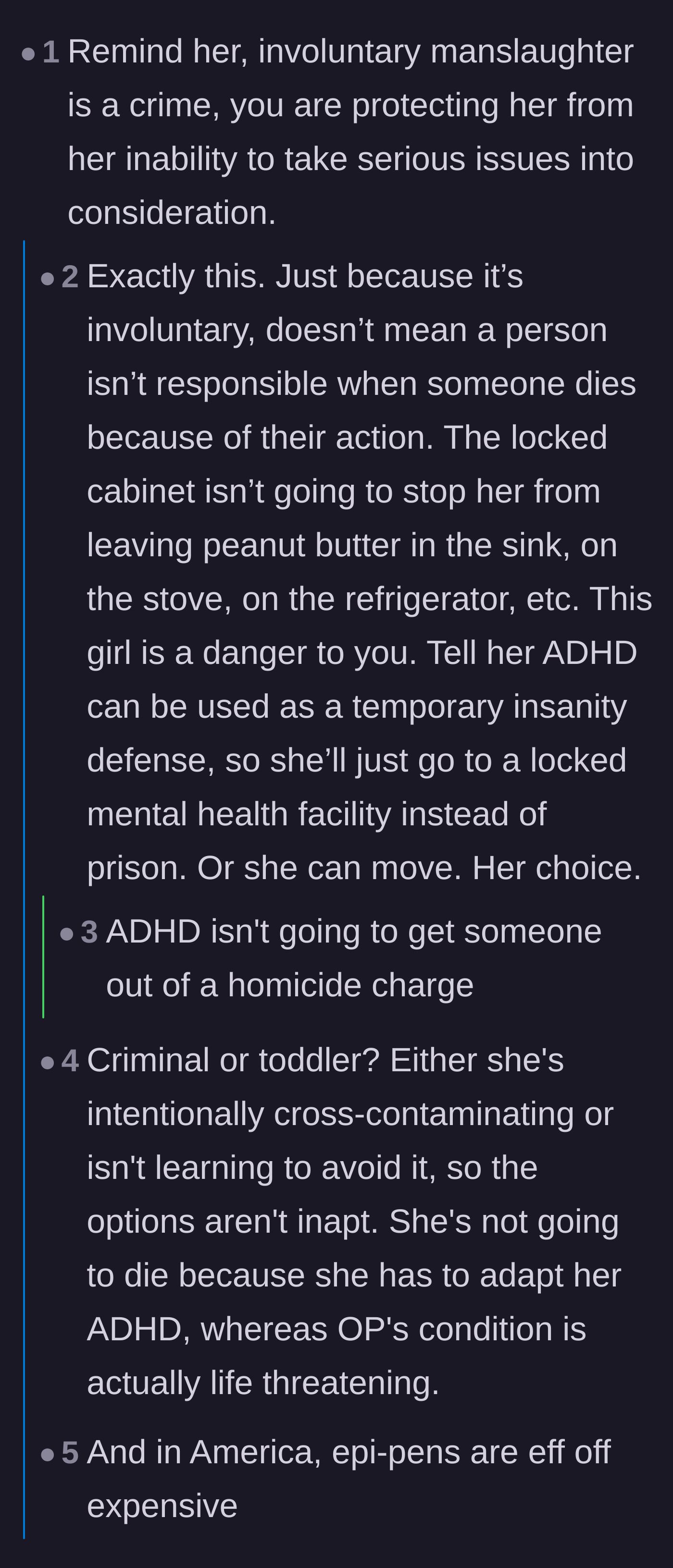 Comment thread 1 - Discussing how involuntary manslaughter is a crime and noting the extreme cost of medical emergencies.