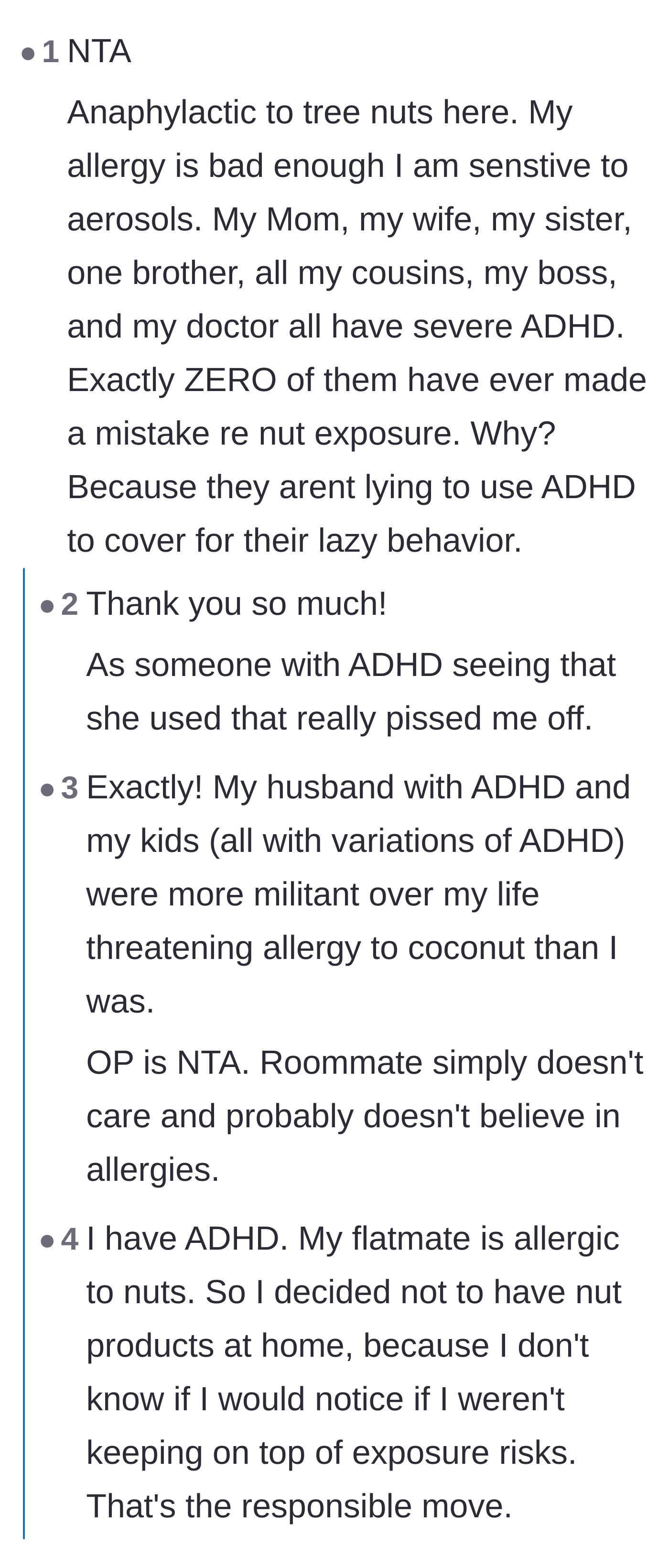 Comment thread 2 - People with ADHD calling out the roommate for using their diagnosis to excuse bad behavior.