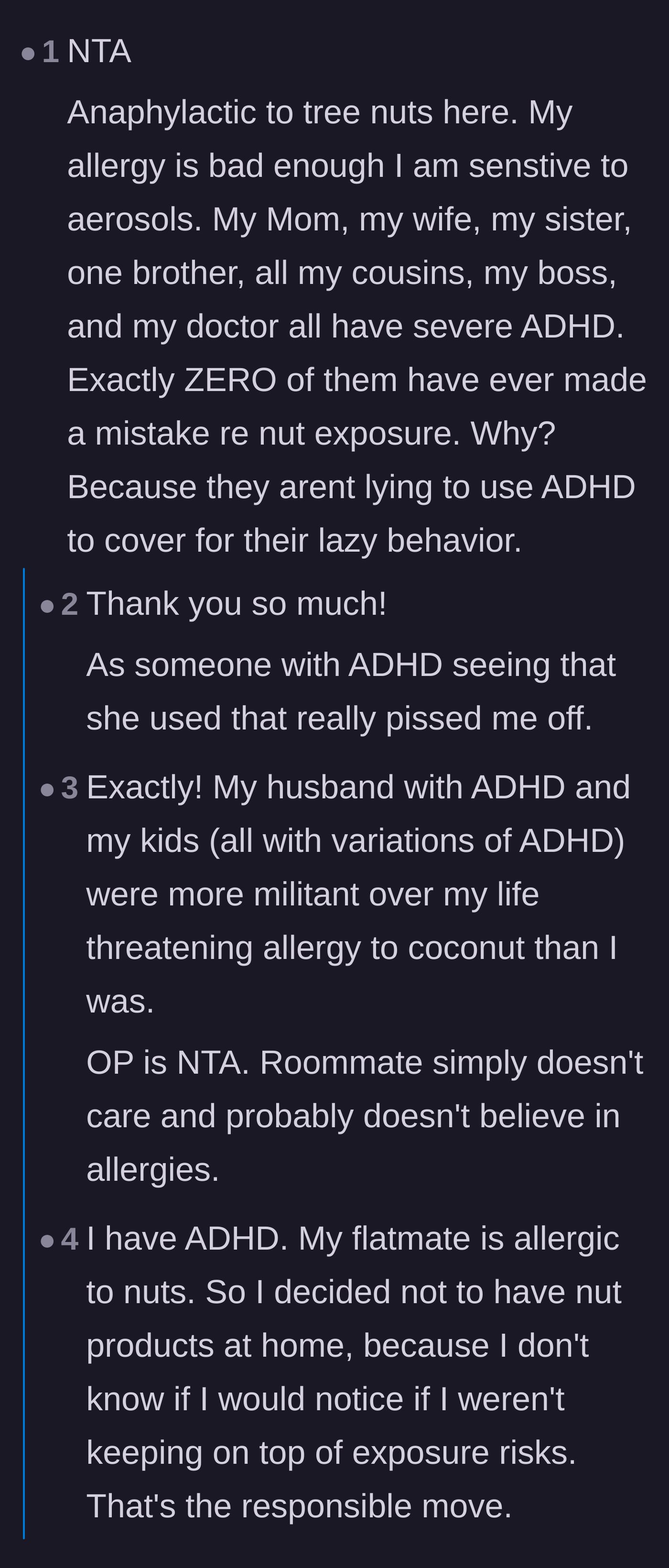 Comment thread 2 - People with ADHD calling out the roommate for using their diagnosis to excuse bad behavior.