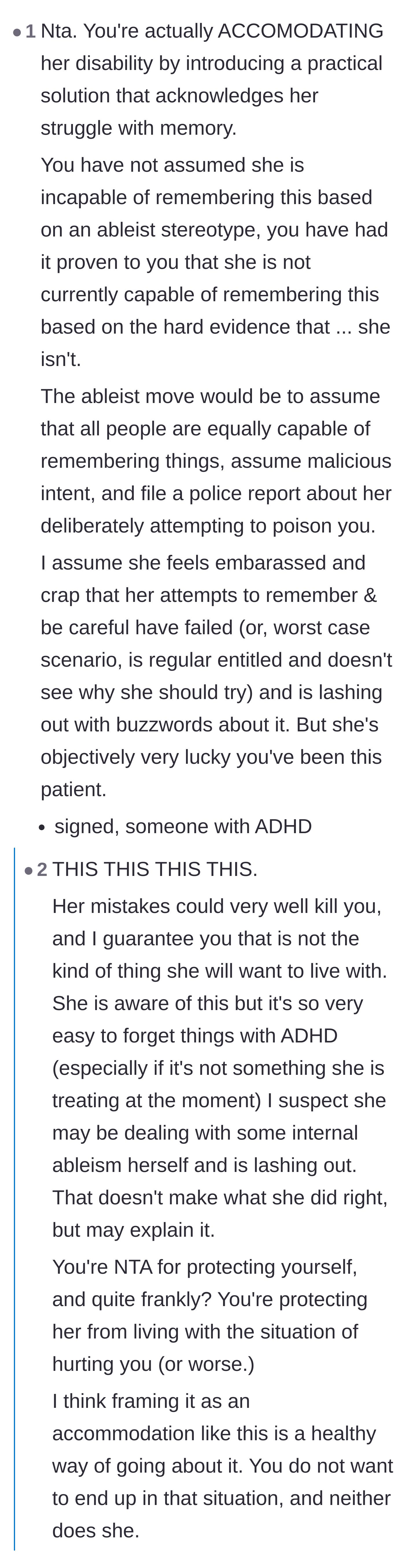 Comment thread 6 - Reframing the locks as a practical accommodation for the roommate's ADHD rather than ableism.