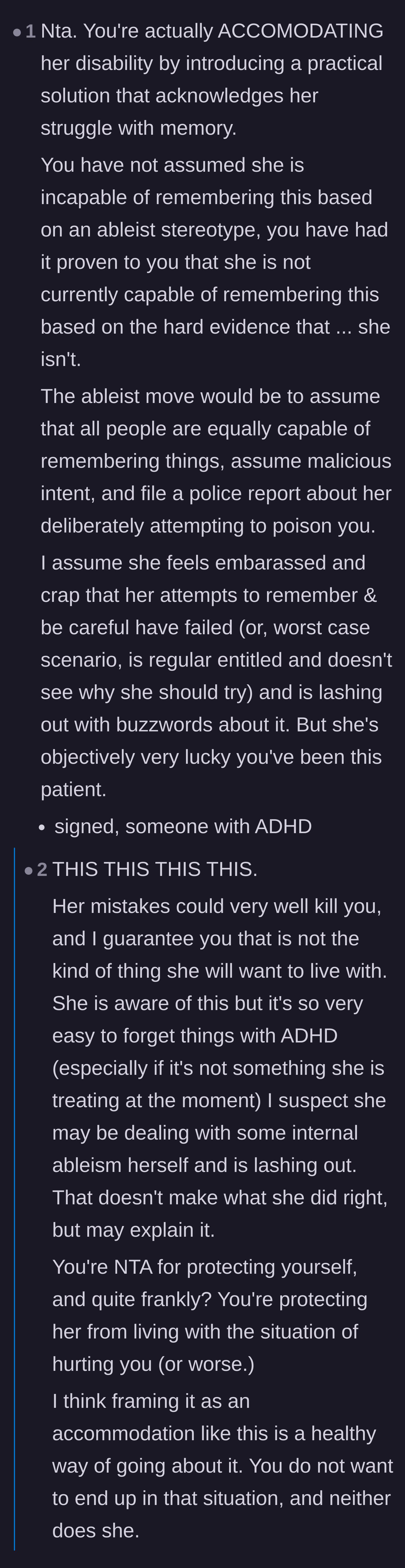 Comment thread 6 - Reframing the locks as a practical accommodation for the roommate's ADHD rather than ableism.
