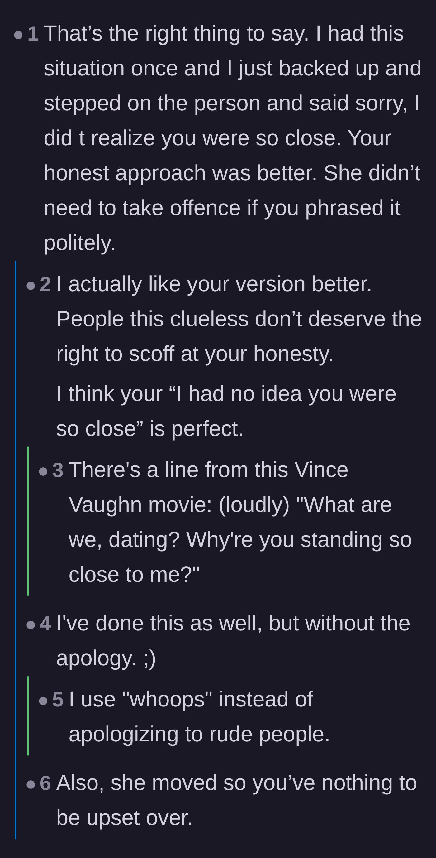 Comment thread 1 - Discussing the strategy of pretending to accidentally step backward onto the space invader to force distance.