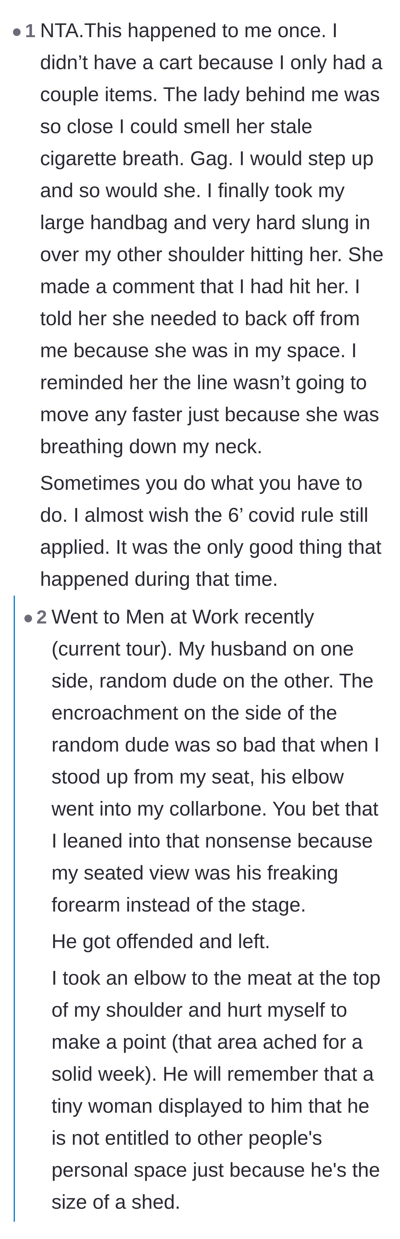 Comment thread 4 - Sharing aggressive physical retaliations against space invaders and expressing a strong nostalgia for pandemic social distancing rules.