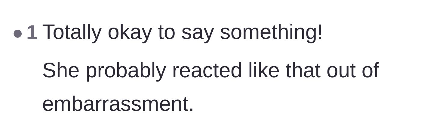 Comment thread 6 - Pointing out that the older woman's dramatic and defensive reaction was likely rooted in deep embarrassment.