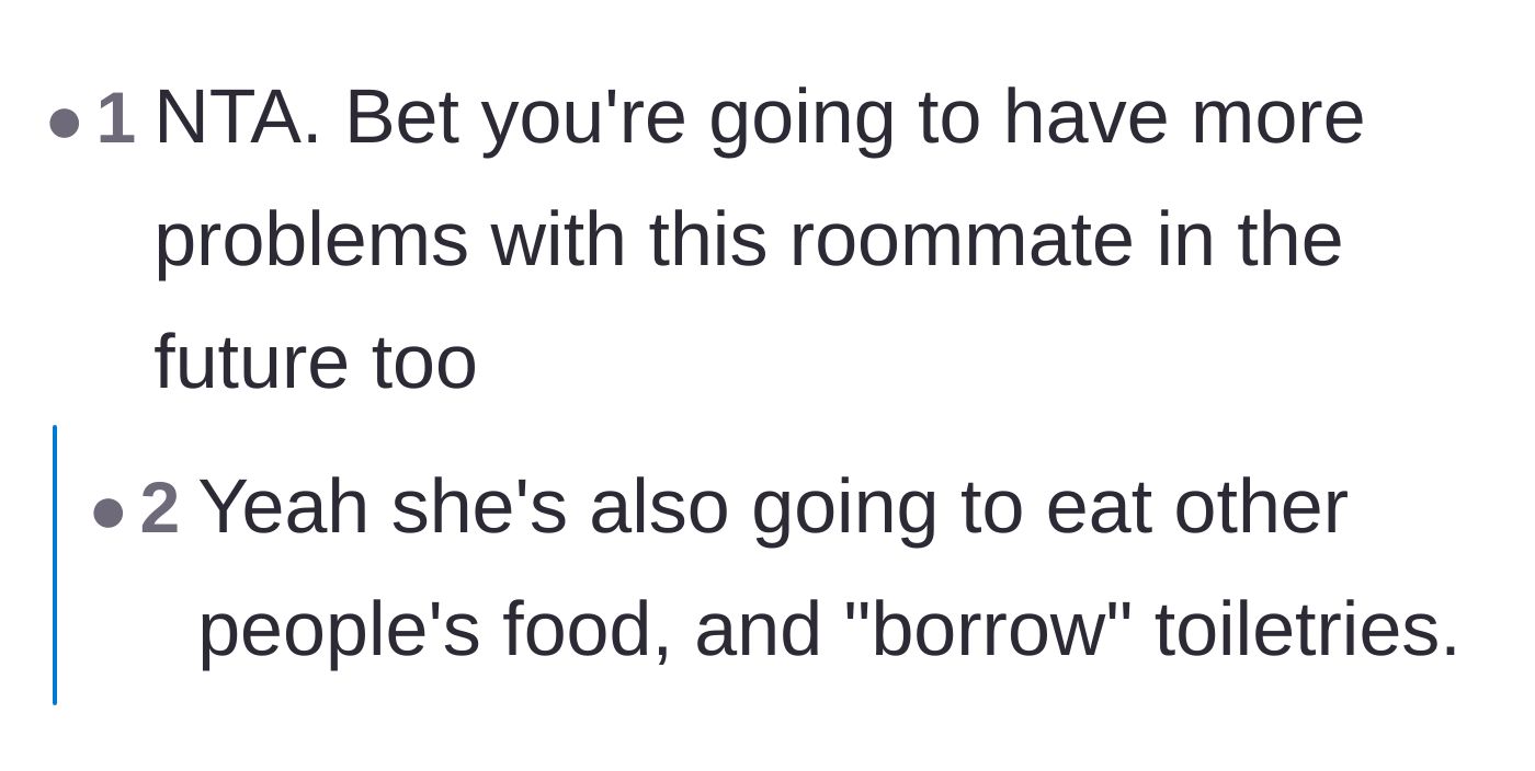 Comment thread 2 - Predictions that the new flatmate will soon start stealing food and toiletries too.