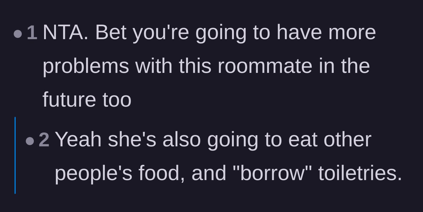 Comment thread 2 - Predictions that the new flatmate will soon start stealing food and toiletries too.