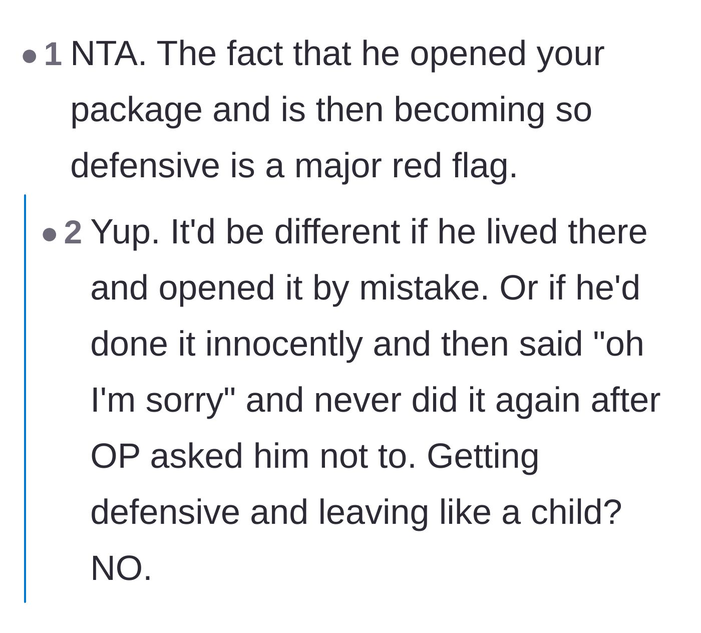 Comment thread 2 - A discussion highlighting how his defensive reaction, rather than a simple apology, is the true red flag.