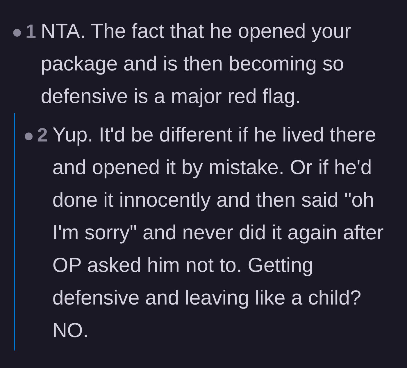 Comment thread 2 - A discussion highlighting how his defensive reaction, rather than a simple apology, is the true red flag.