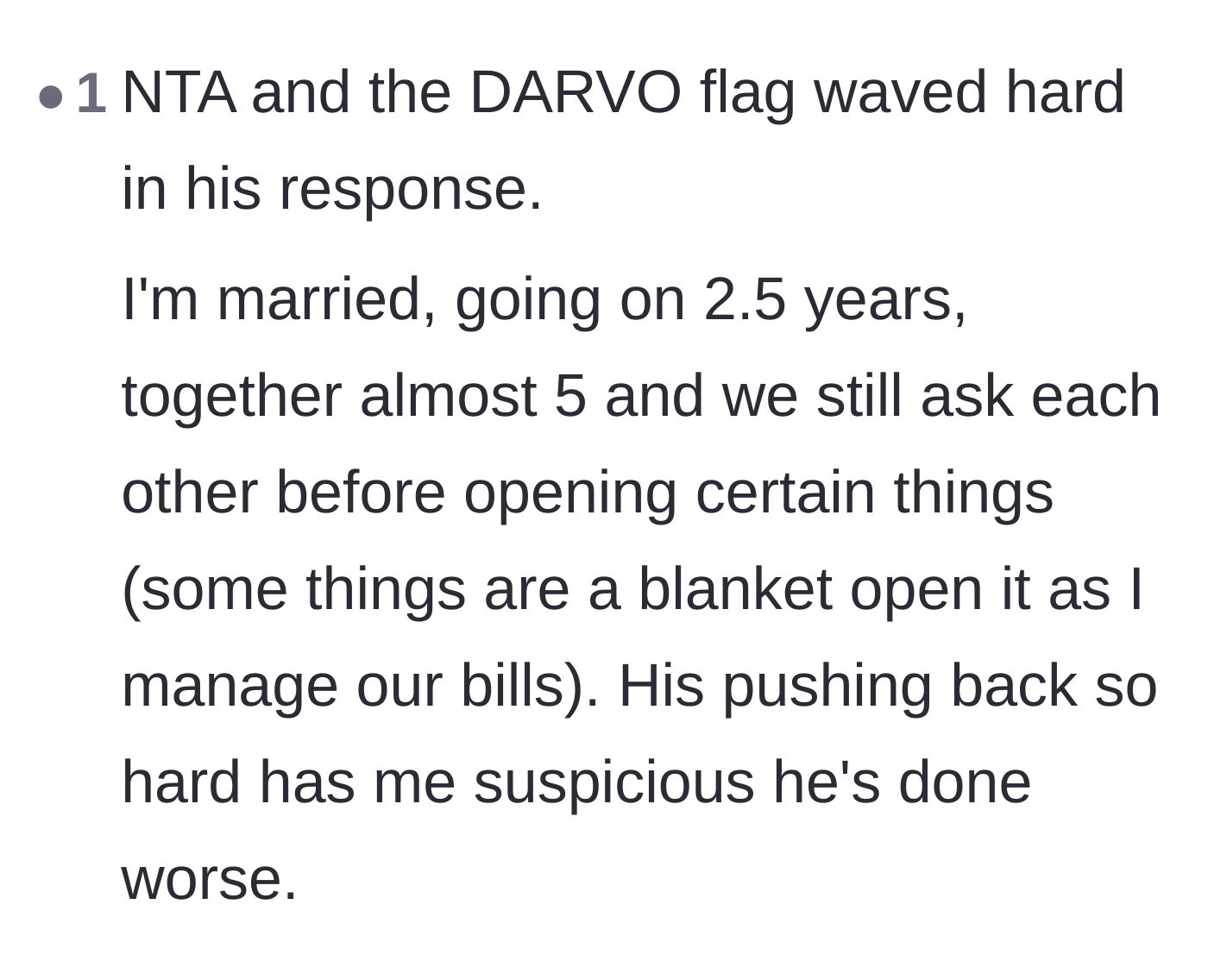 Comment thread 6 - A commenter identifying the boyfriend's defensive strategy as a classic manipulation tactic.