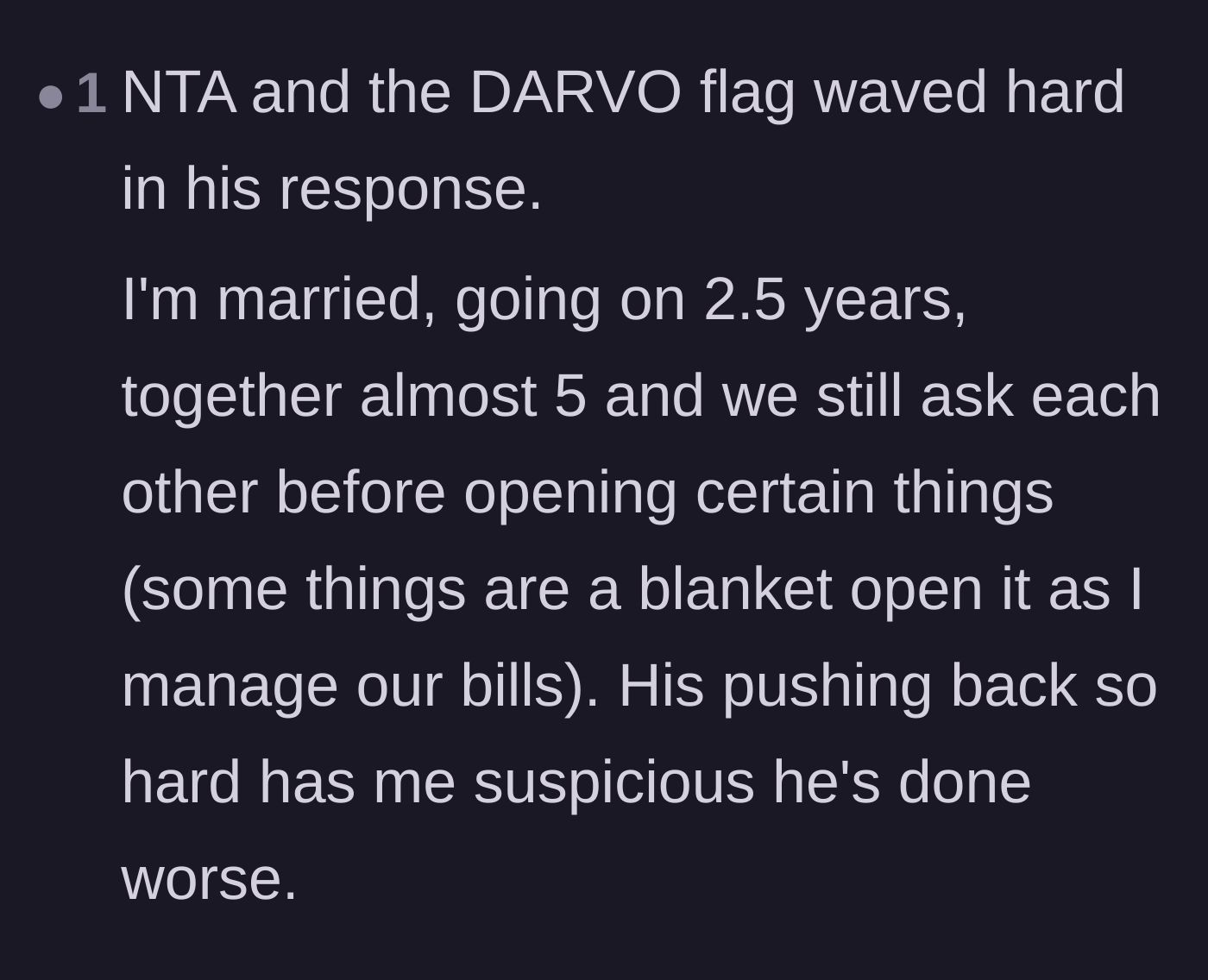 Comment thread 6 - A commenter identifying the boyfriend's defensive strategy as a classic manipulation tactic.