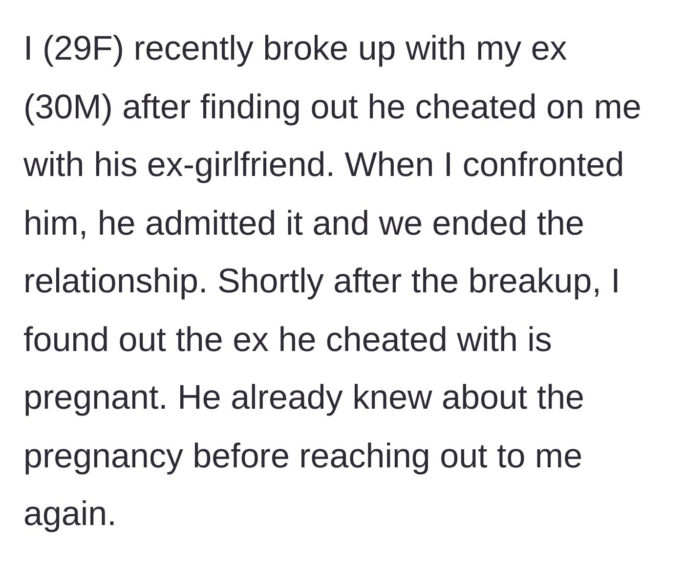 Story part 1 - The breakup revelation and the secret pregnancy timeline.