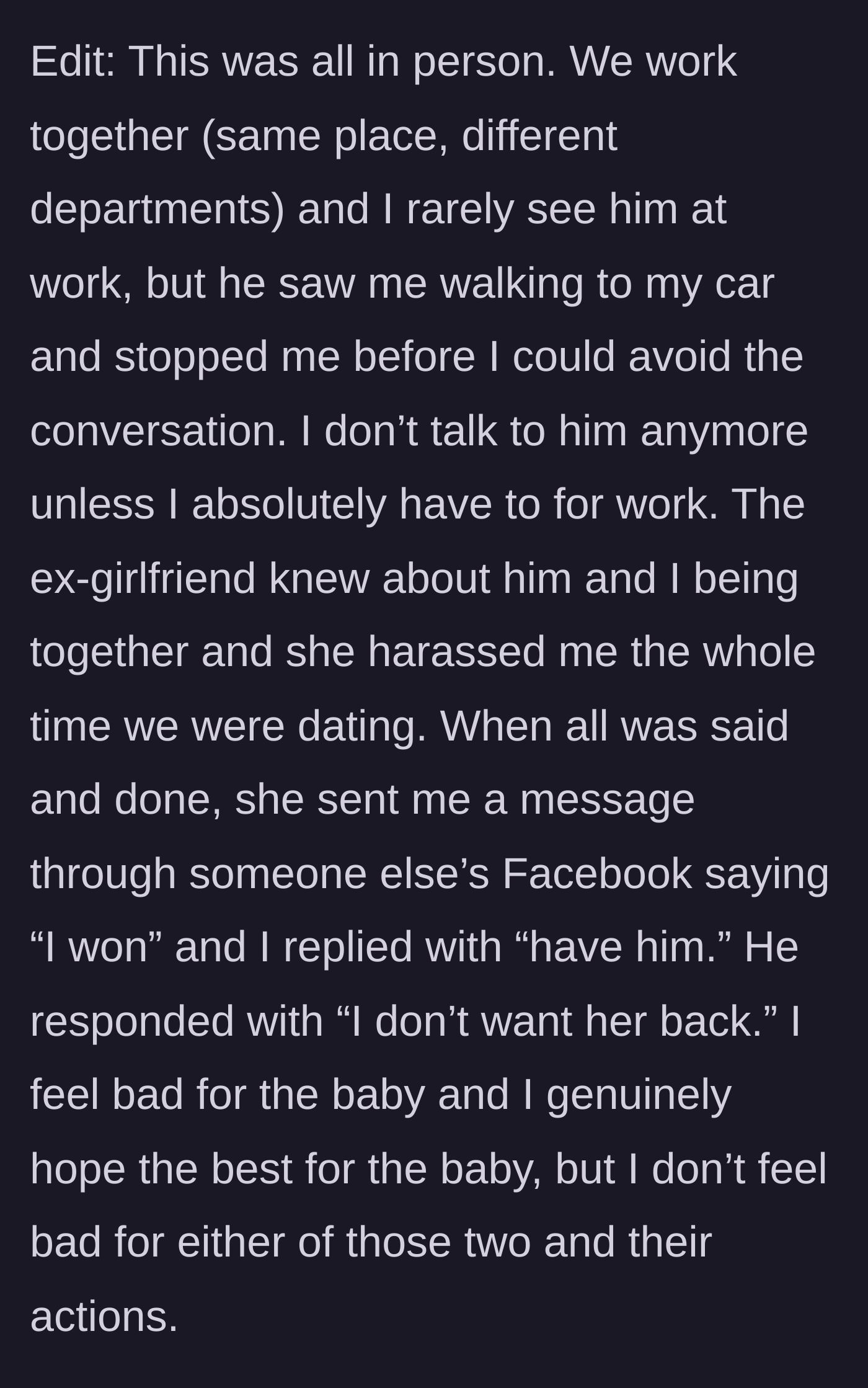 Story part 5 - The parking lot ambush, the affair partner's petty message, and the final mic drop.