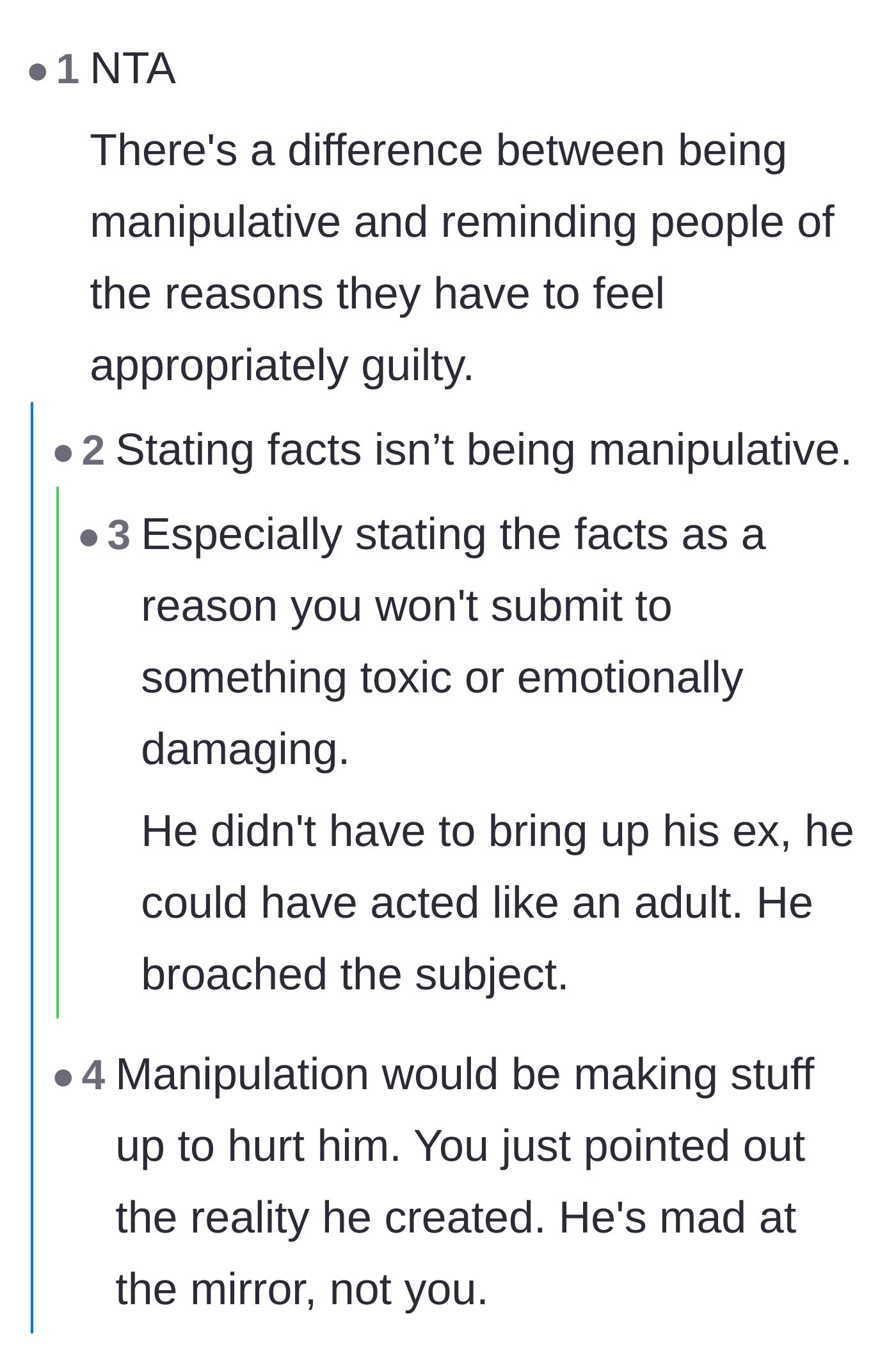 Comment thread 2 - Debating the difference between manipulation and stating cold, hard facts.