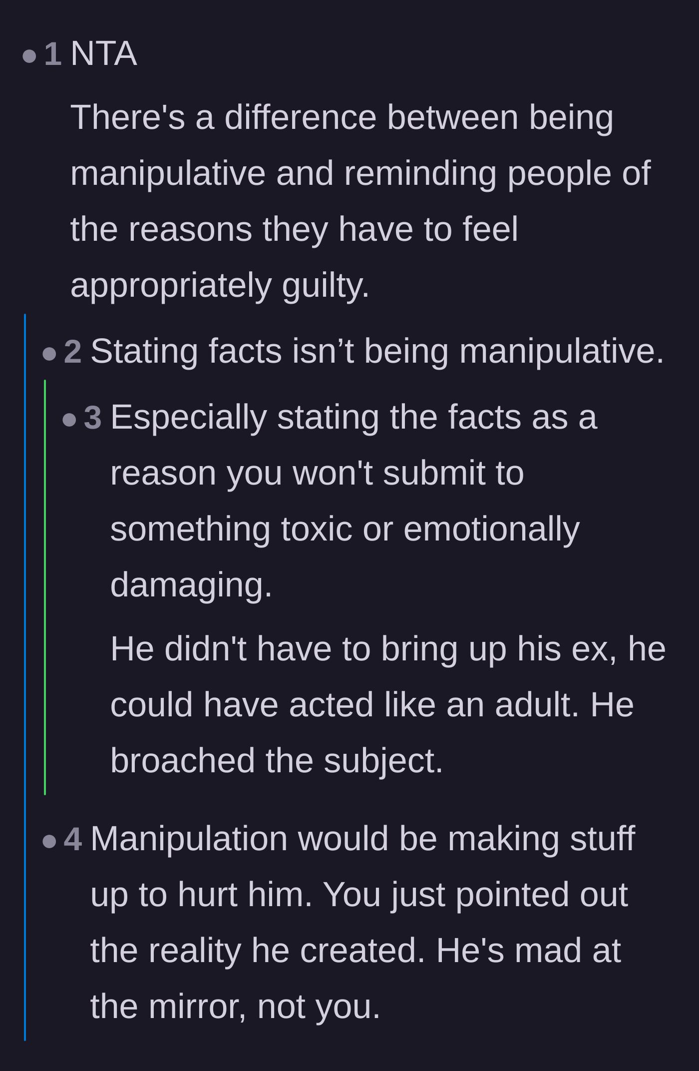 Comment thread 2 - Debating the difference between manipulation and stating cold, hard facts.