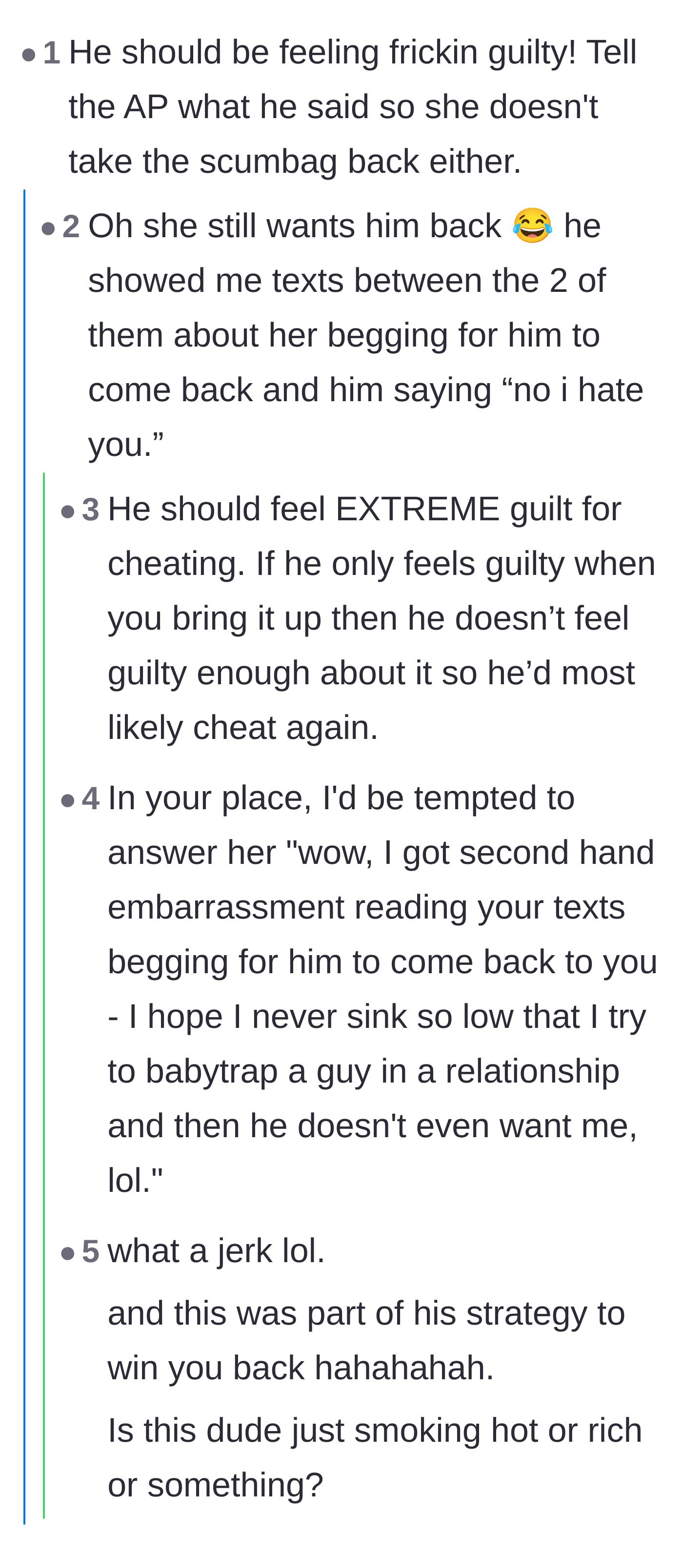 Comment thread 3 - Reactions to the affair partner begging for the ex back.