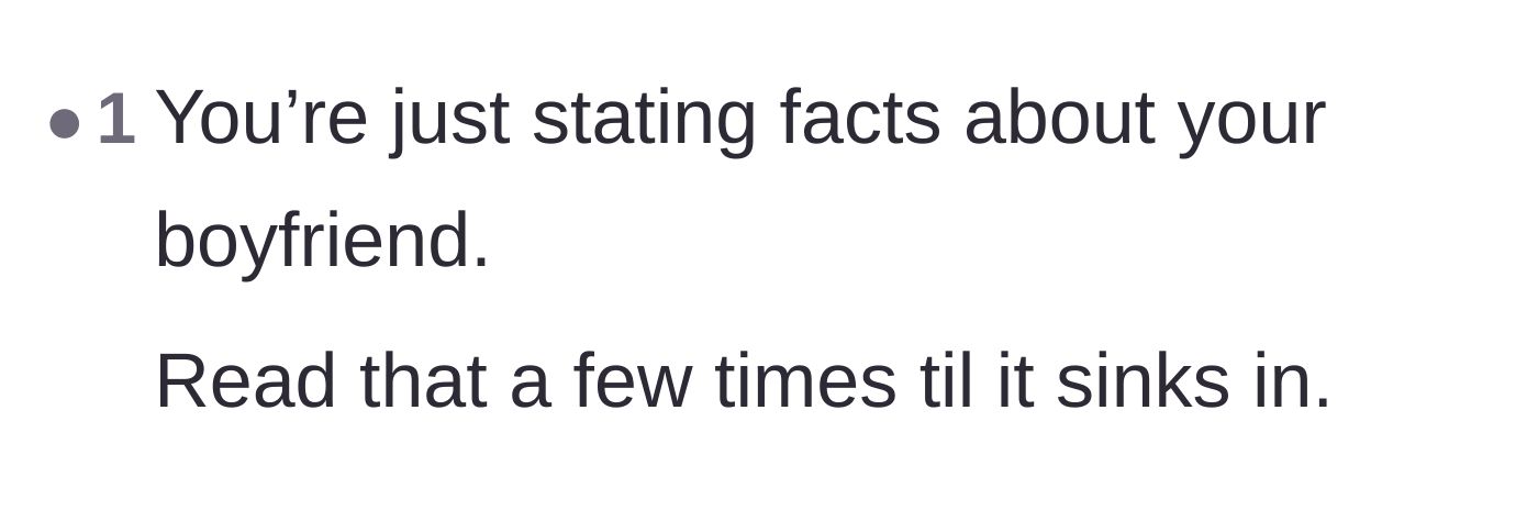 Comment thread 6 - A blunt reminder that the main character was simply stating facts about her ex.