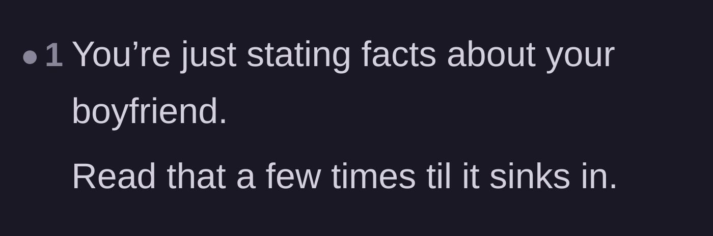 Comment thread 6 - A blunt reminder that the main character was simply stating facts about her ex.